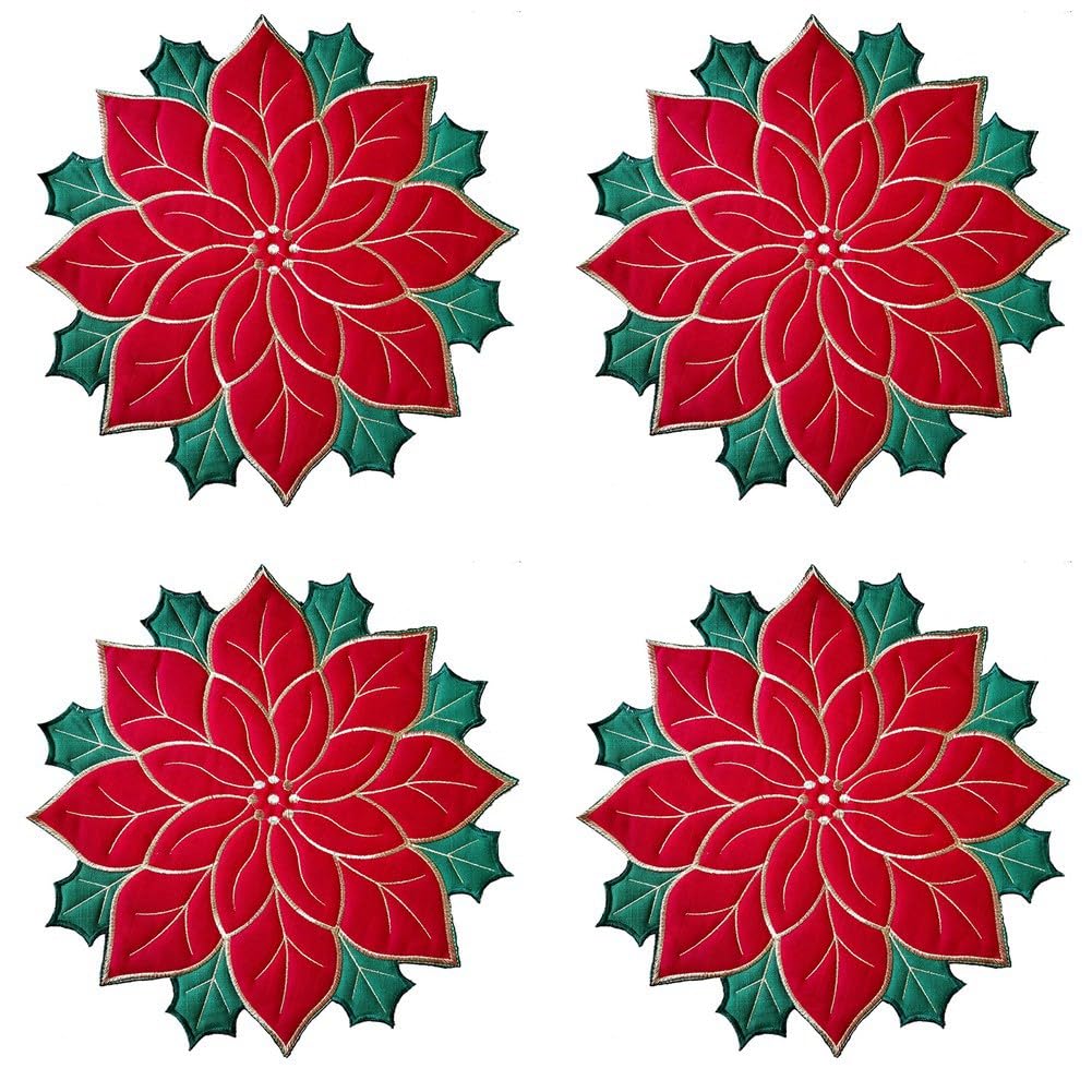 Urlaub Weihnachten Bestickte Tischsets Applikation Weihnachtsstern Tischsets Weihnachtsblumen Tischset für Tischdekoration A