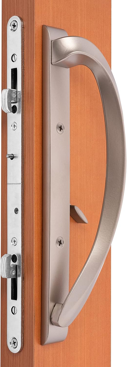 Rockwell Security Modena Contemporary Sliding Door Center Keylock Handle Set in Misty Gray Fits 3-15/16 Inch CTC Screw Holes and 1-3/4 Inch Thick Doors