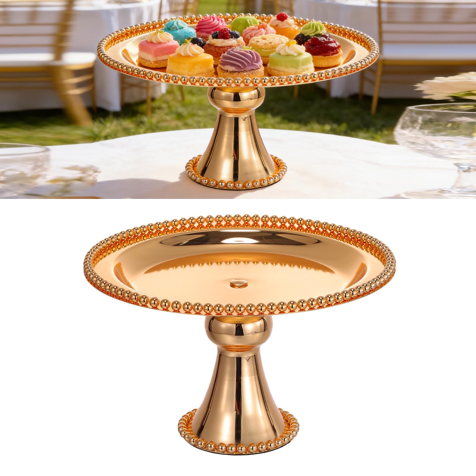 Présentoir à Gâteau avec Socle doré élégant, Support de Service pour