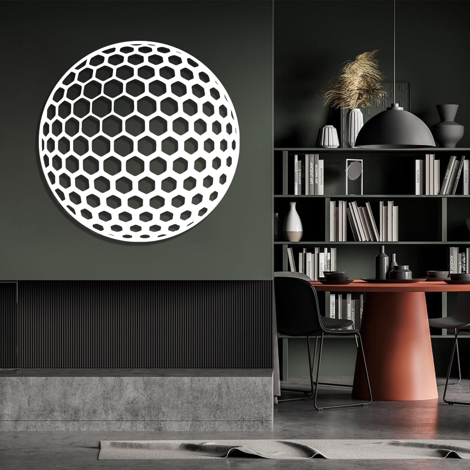 Decoración de pared abstracta contemporánea de metal con diseño de pelota de golf en 3D, decoración artística, regalo deportivo para papá, para él, para el hogar o el exterior (47x47 cm, plateado