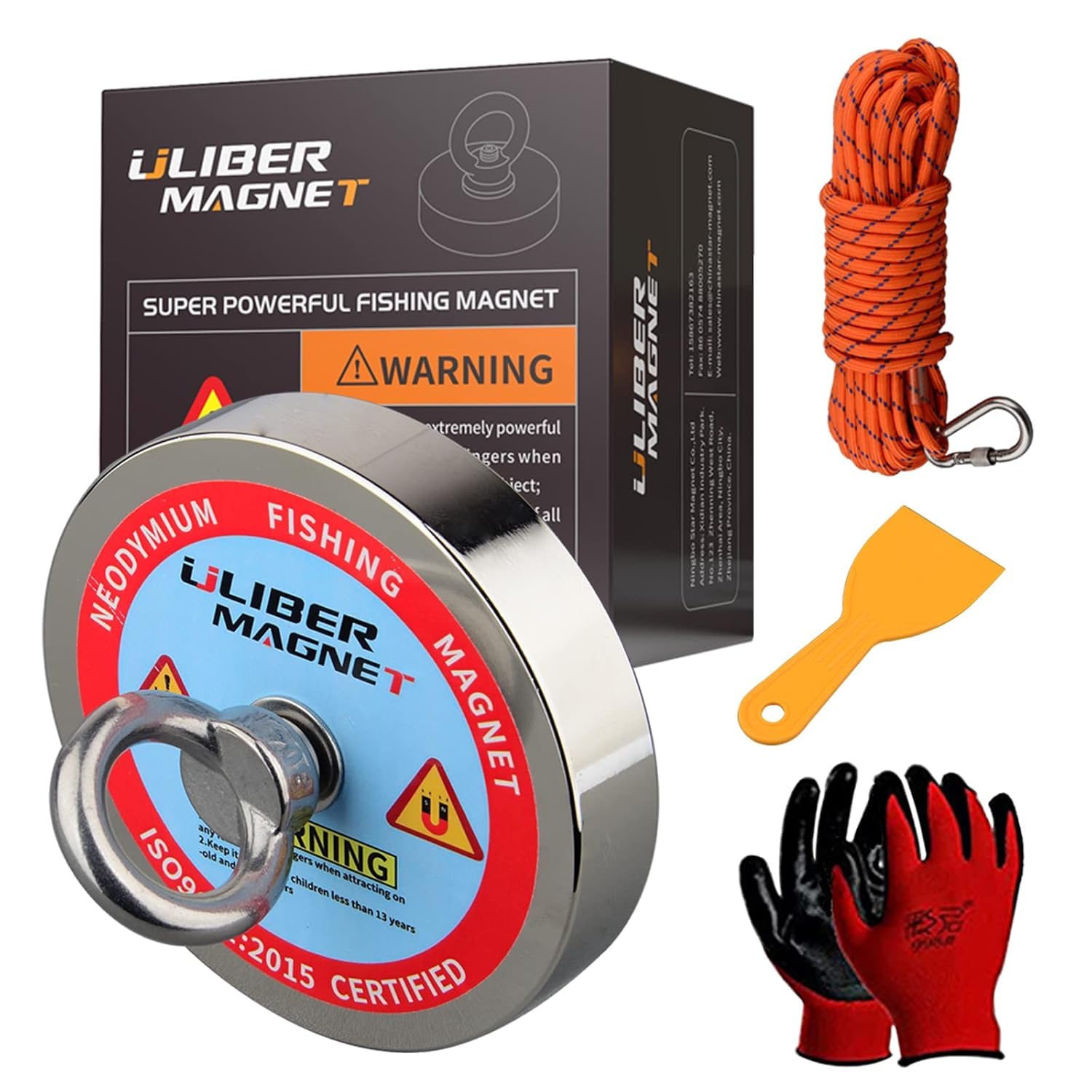 Kit da pesca magnetico 500 kg Forza di trazione verticale magnetica, forte magnete al neodimio N52 con corda resistente da 15 m,magnetico per recuperare tesori nei fiumi..