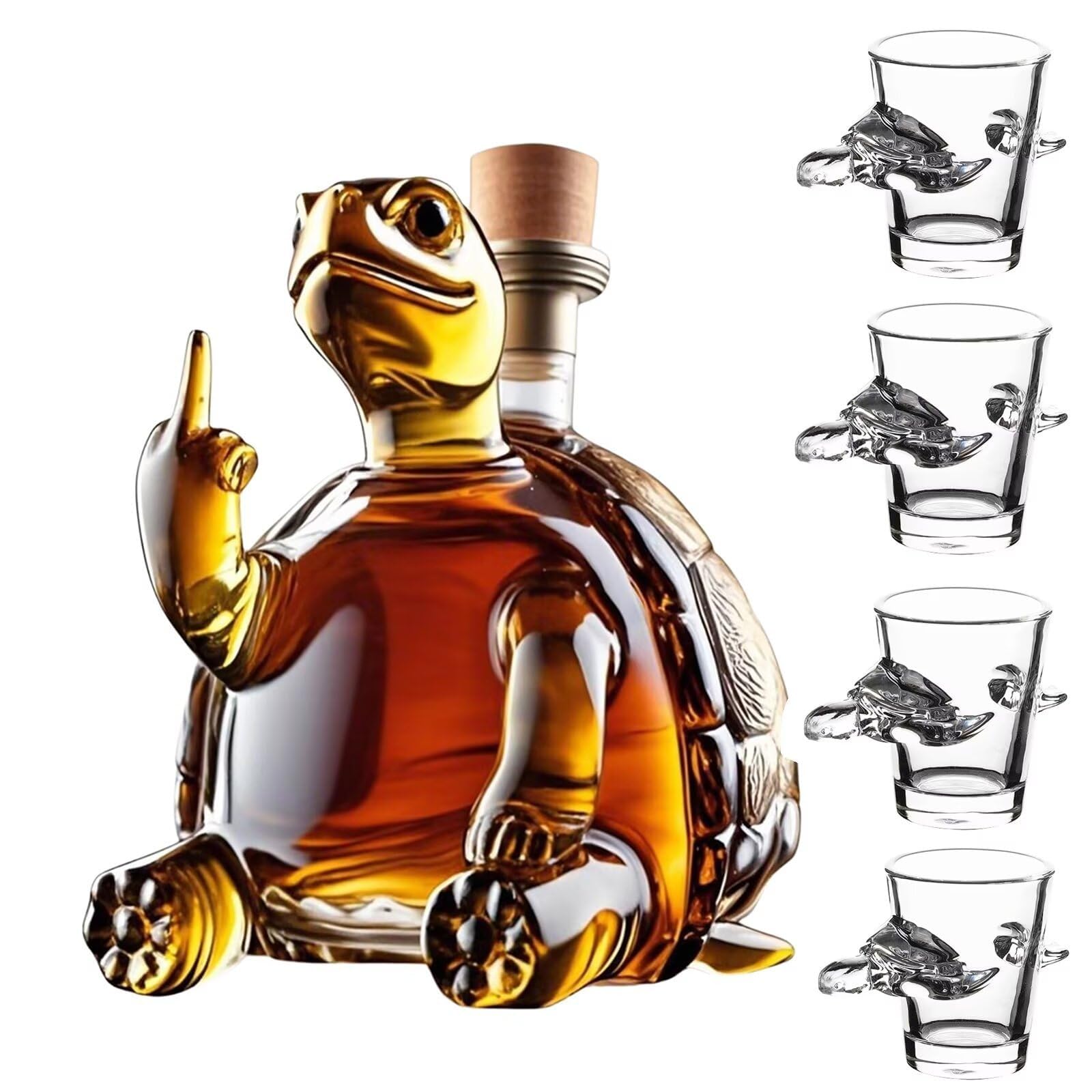 350 ml karafka do whisky, butelki wina, sztuka statuetka - 3D środkowy palec, żółw, butelka wina, rzeźba, zabawna szklana karafka do whisky, do barów, biur (żółw + 4 kubki na wodę)