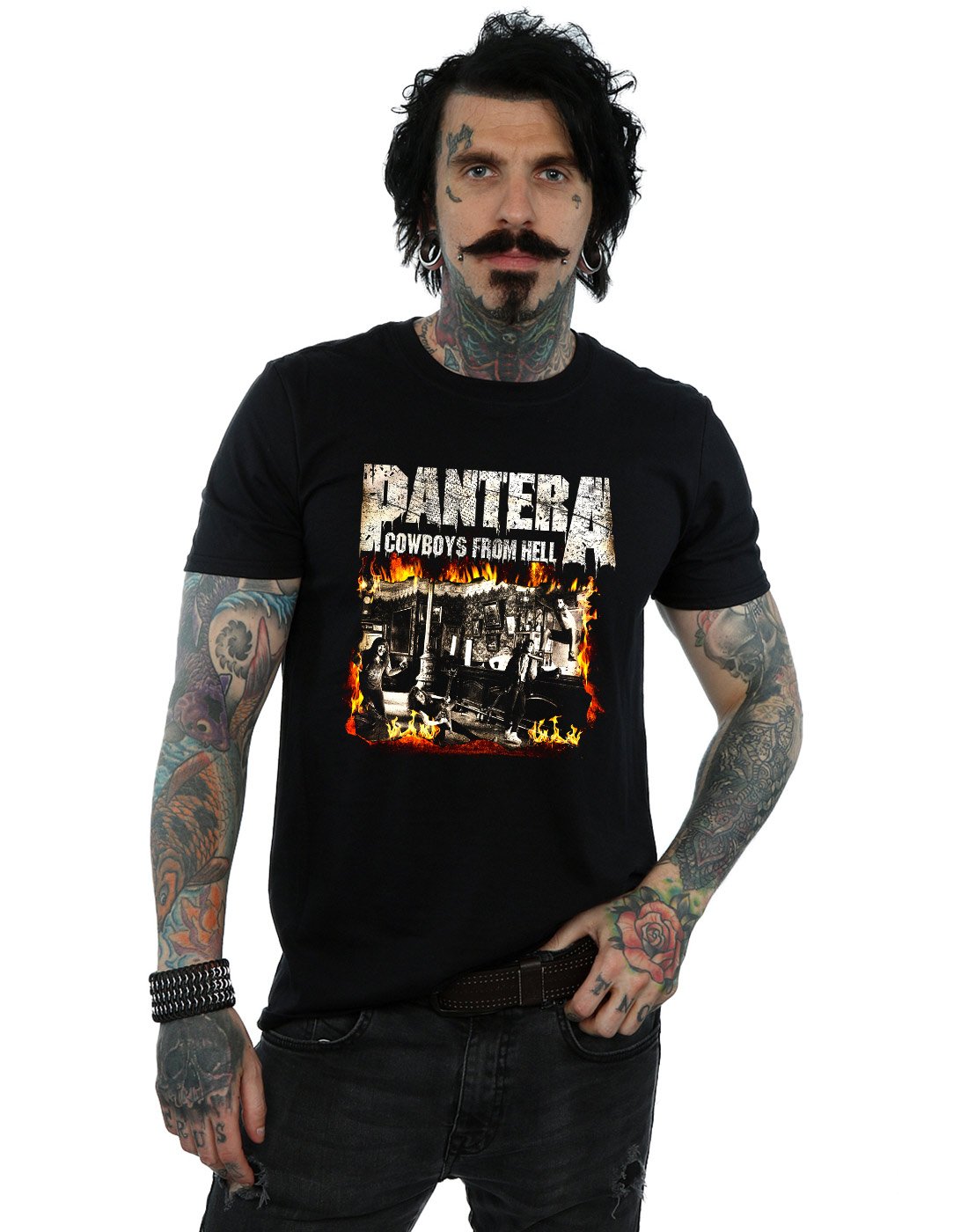 Absolute Cult Men's Black Pantera Cowboy From Hell T-Shirt Medium