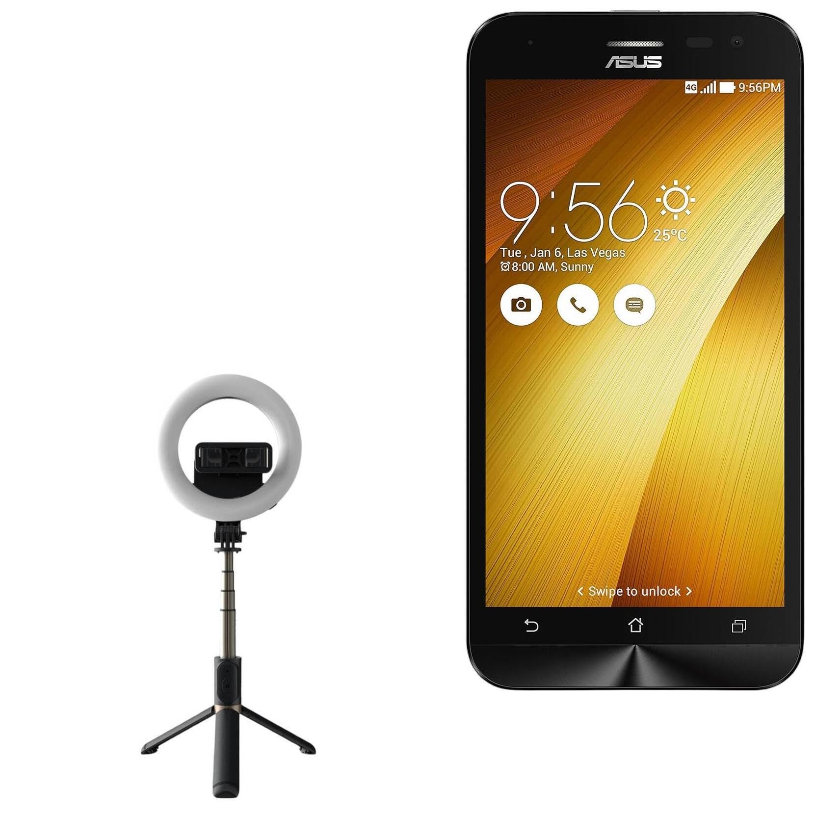 BoxWave Stand and Mount Compatible with ASUS Zenfone 2 Laser (5.0) - RingLight SelfiePod, Selfie Stick Extendable Arm with Ring Light - Jet Black