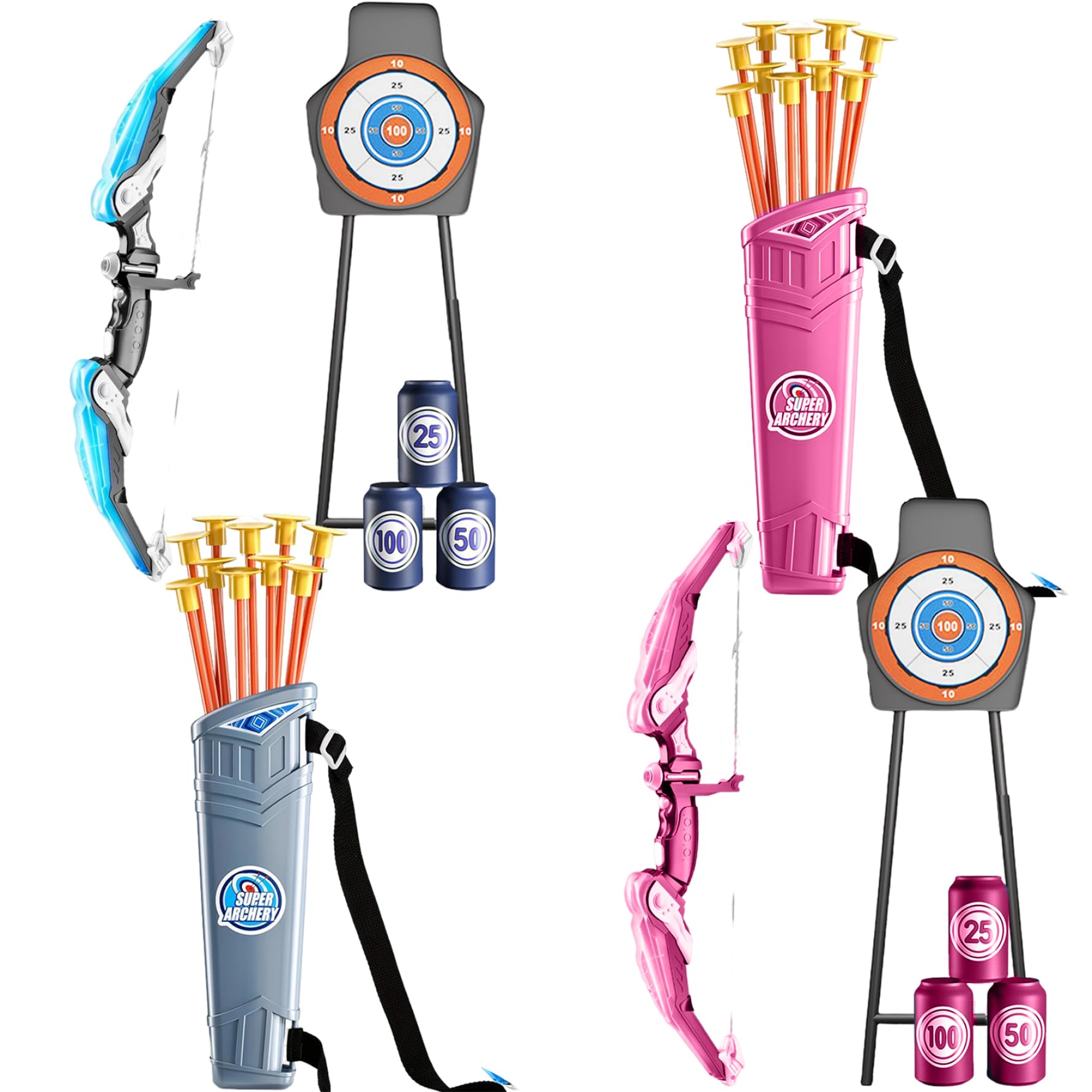 Kids Bow And Arrow Set con Luce a LED, Include Prua, frecce, Custodia, Dartboard e Bottiglie, Giocattoli educativi per età 4-12