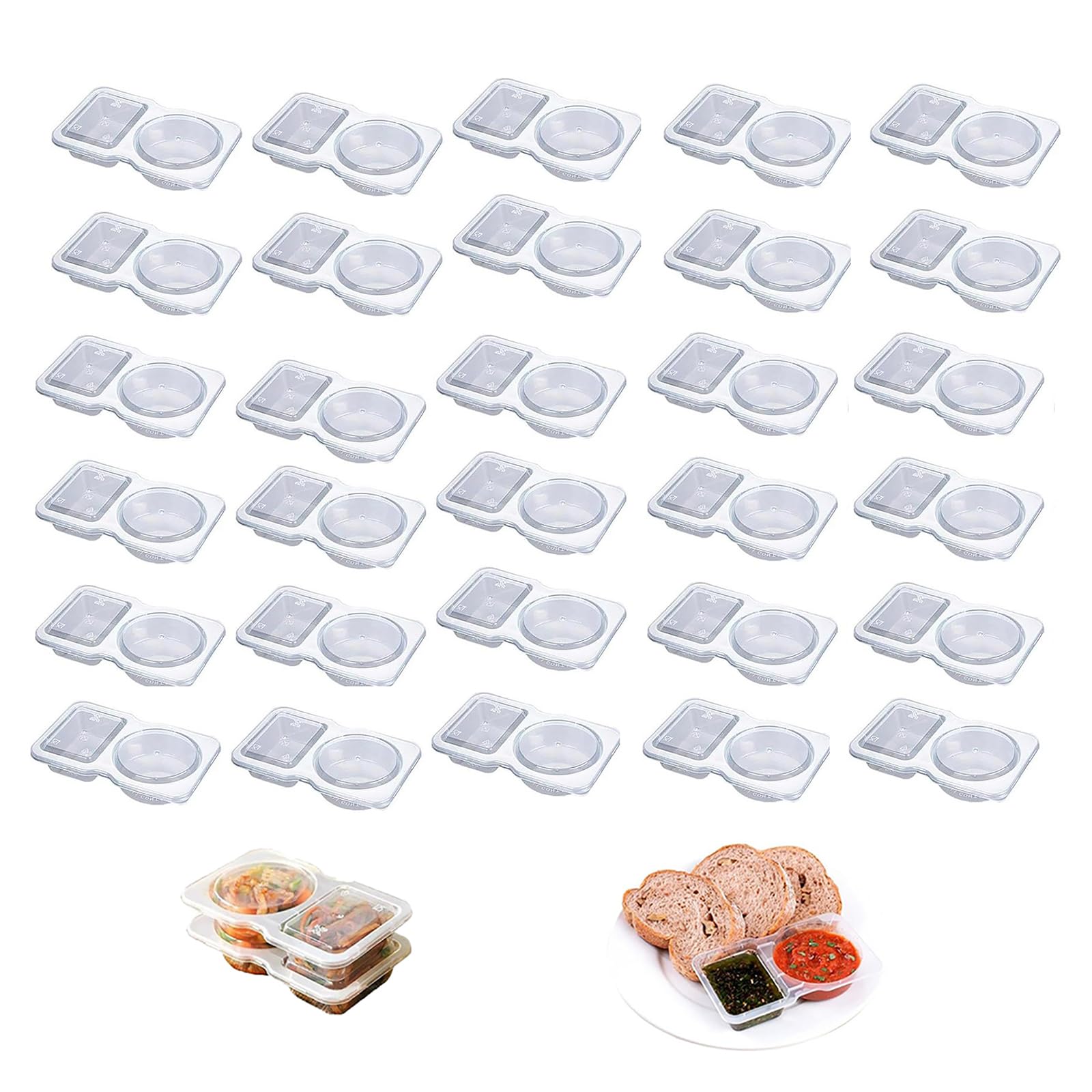 Xiantian Transparent 10Pcsreusable Snack Containers, Double Compartment Snack Pots With Lids,Thickened And Portable Sauce Condiment And Dip Containers For Picnic/Work Lunch (30)