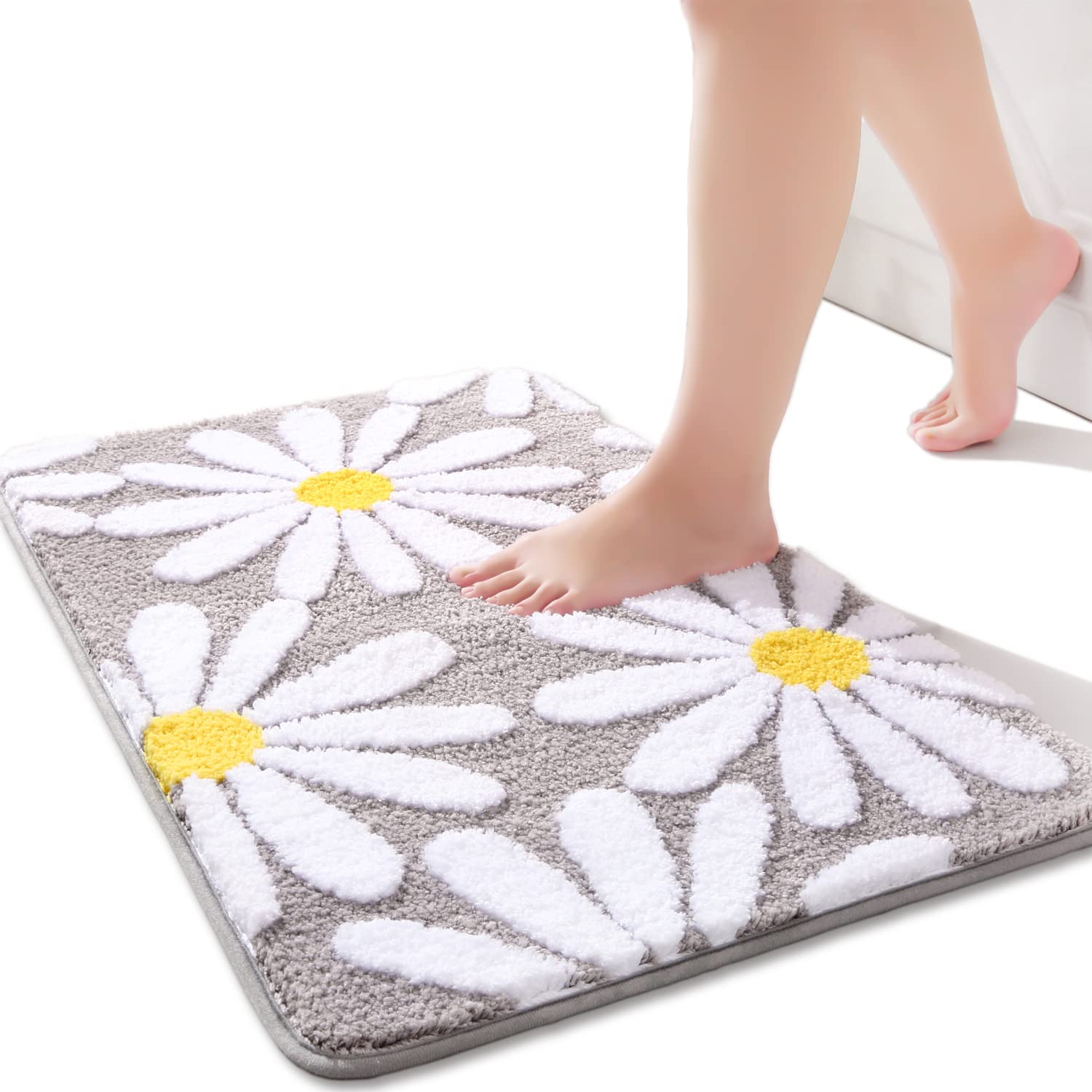Tapis de bain antidérapant en microfibre marguerites 50x80 cm