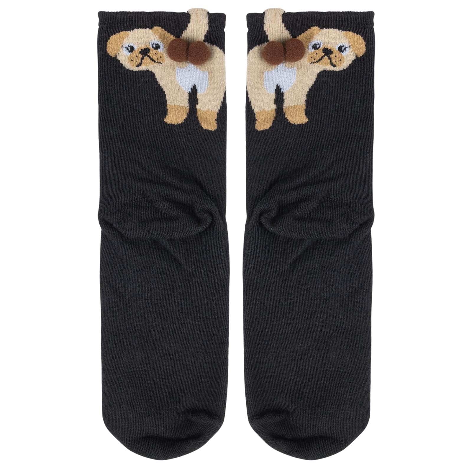 Fachoi Unisex Black Funny Dog Socks For Women Men, Cute Dog Ball Sock 3D Fuzzy Balls Cotton Novelty Animal Crew Socks Christmas Birthday Novelty Gift For Dogs Lovers F4-Ggddw (Black)