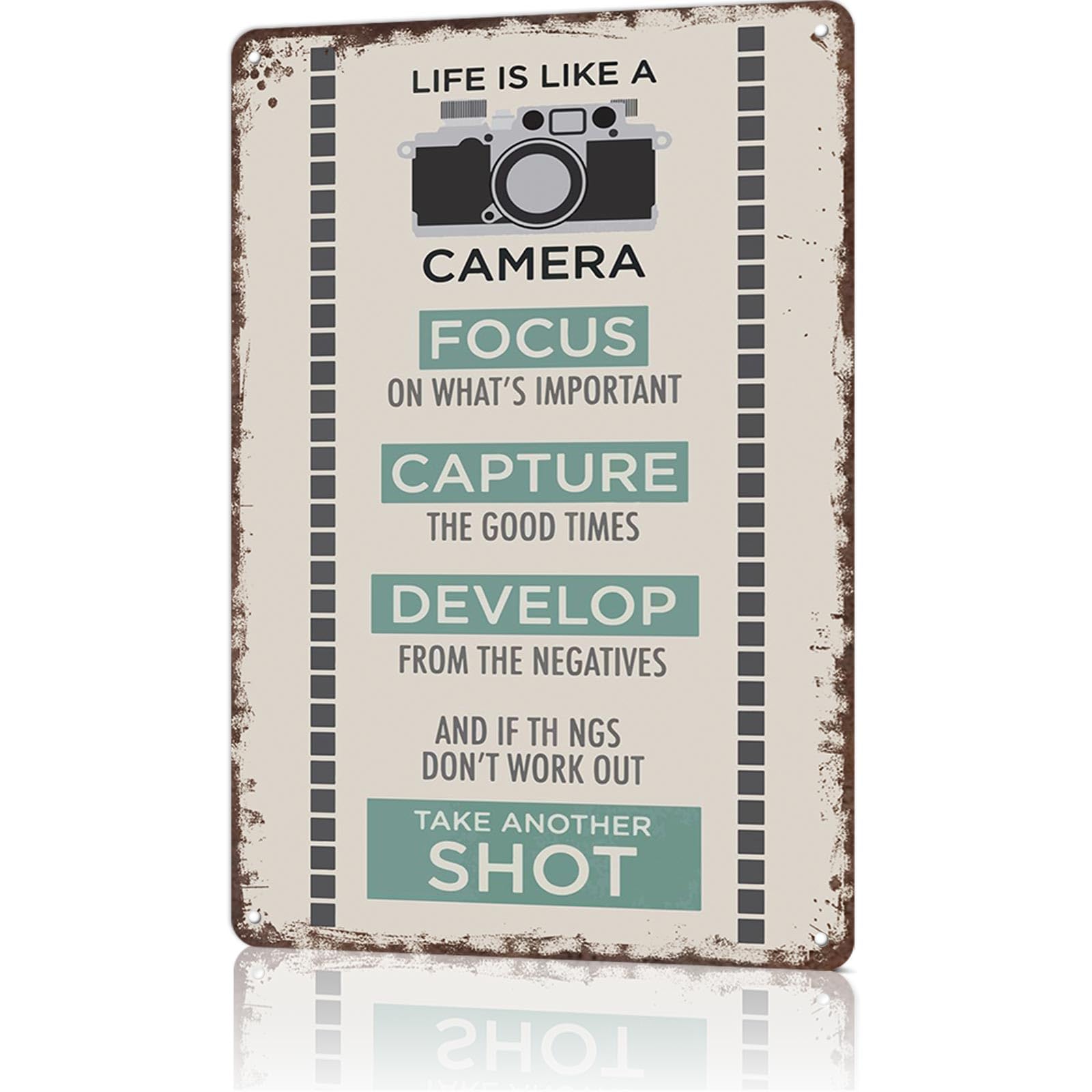 KWQDOZF Inspirational Quotes Signs Poster 8x12inch Aluminum metal Tin Sign Life is a Like Camera Wall Art Decoration Painting For Home Room Office Decor