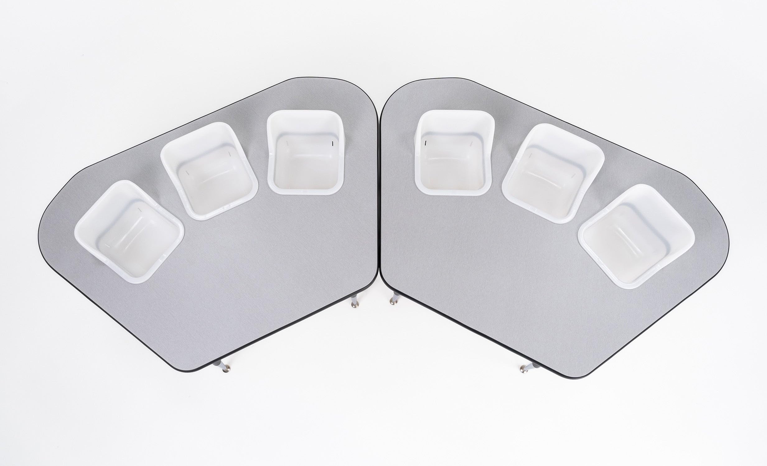 Pair of Toddler Tables M3 3-Seat Feeding Tables, Silver Frost Top, White Seats
