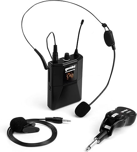 Gemini - Sistema de micrófono inalámbrico UHF – Micrófono de solapa dual y auriculares, receptor recargable USB, rango de 164.0 ft+, Plug & Play