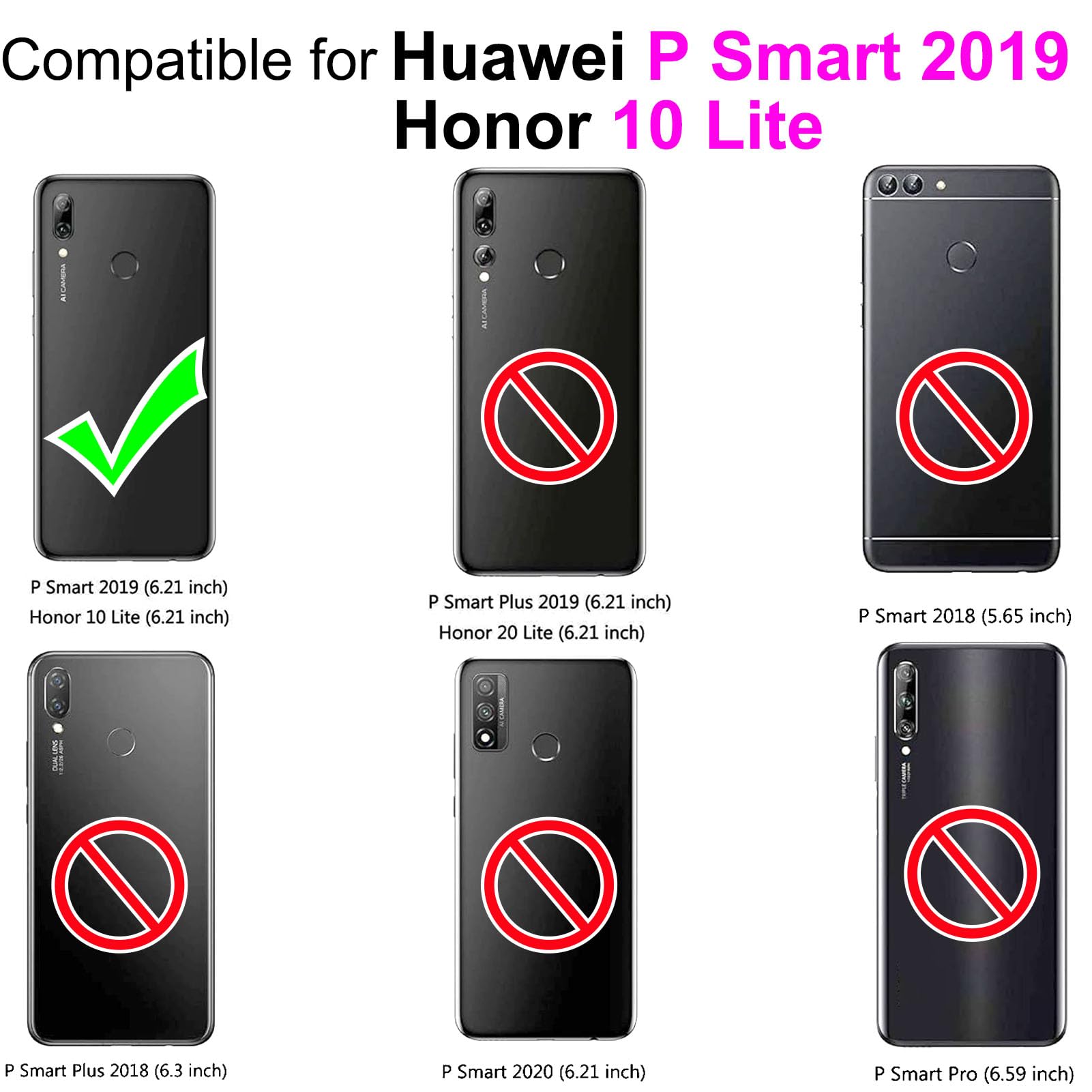 Pokrowiec na Huawei P Smart 2019 / Honor 10 Lite, Skórzane etui z klapką i przegródkami na karty magnetyczne etui kompatybilne Huawei P Smart 2019 / Honor 10 Lite