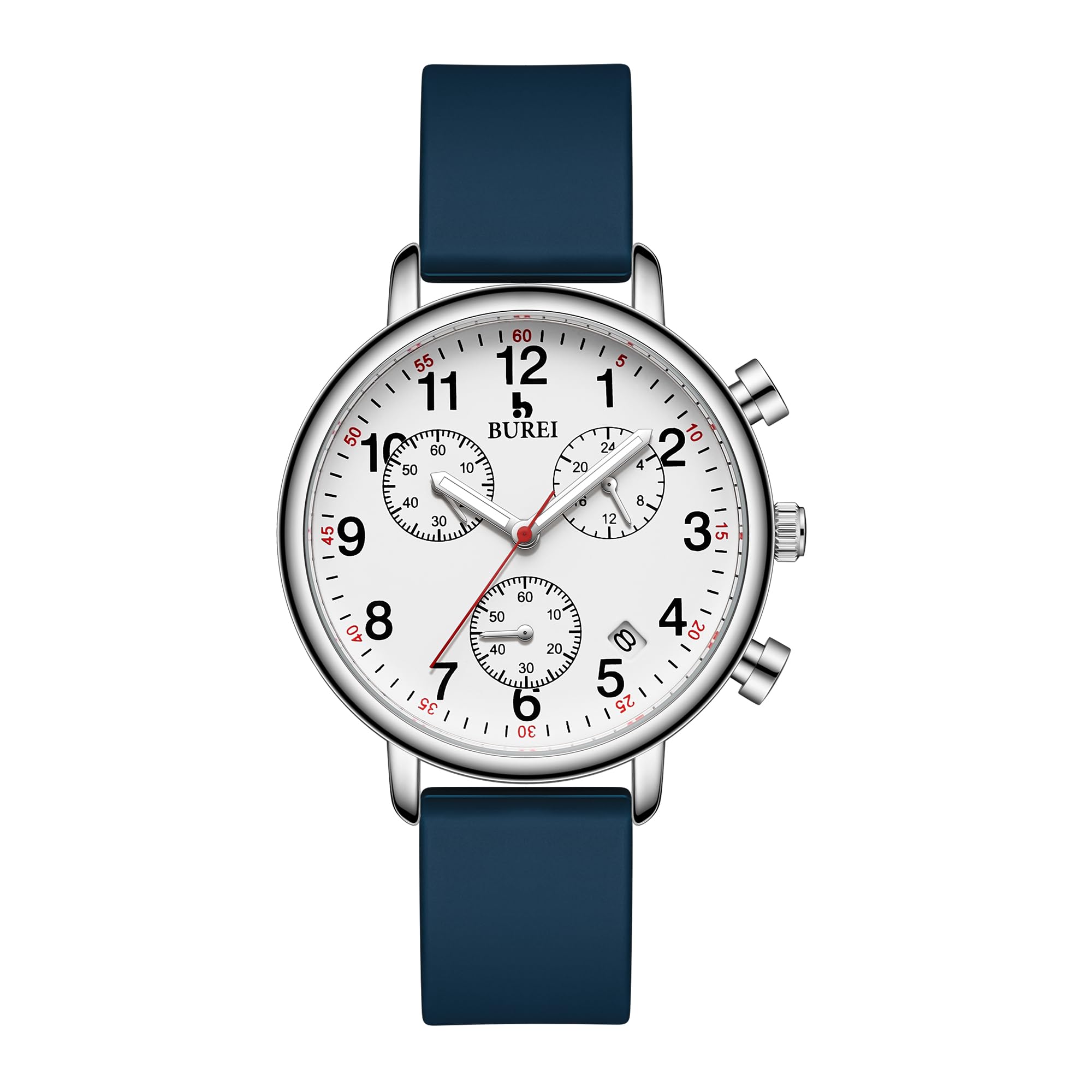 BUREI Damen Analog Quarz Armbanduhr，Krankenschwester-Uhren, Silikon-Komfortuhren，wasserdicht，Nachtlicht，Stoppuhr multifunktionale Zeituhren