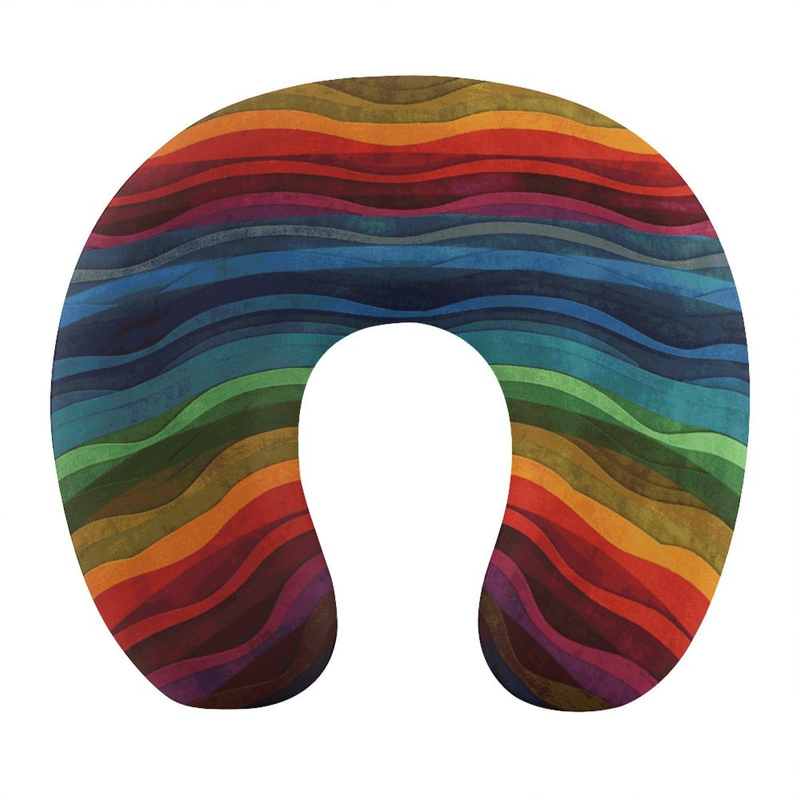 FekiLoot Rainbow Travel Pillow,U Shaped Office Napping Pillow Support Neck and Head Comfortable Travel Neck Pillow U Shape Sleeping Essentials for Long Haul Flights