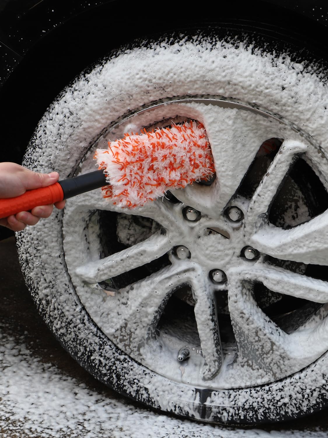 SPTA Mikrofaser-Felgenbürste, 1St Einstellbare Gebogene Bürste, Auto Extra Lange Felgenbürste - Rutschfester Griff, Professionelle Felgenbürste zur Reinigung von Schmutz