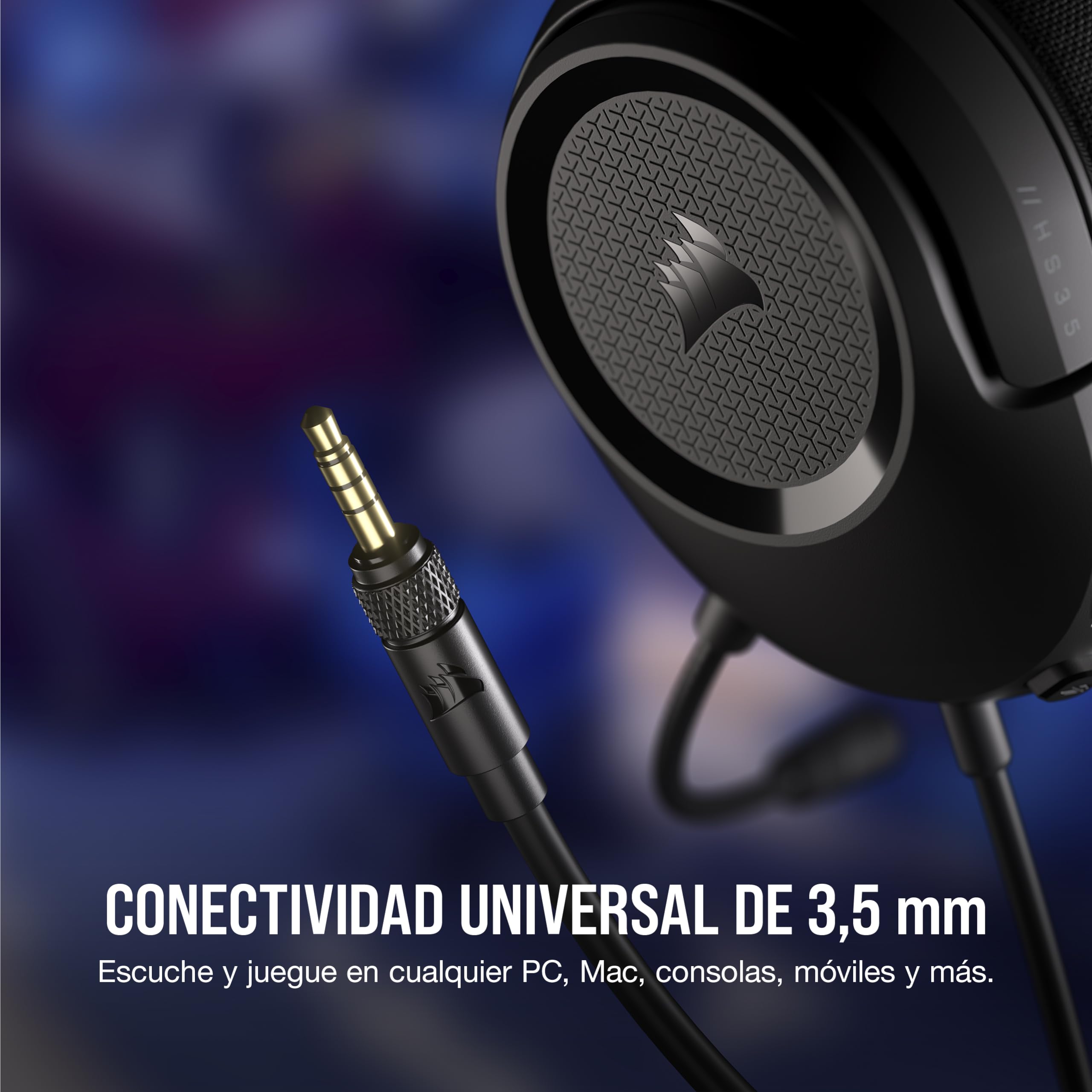 Corsair HS35 v2 Multiplataforma Auriculares con Cable para Juegos – Micrófono Omnidireccional Flexible – Conectividad Universal de 3,5 mm – PC, Mac, PS5, PS4, Xbox, Nintendo Switch, Móvil – Carbón