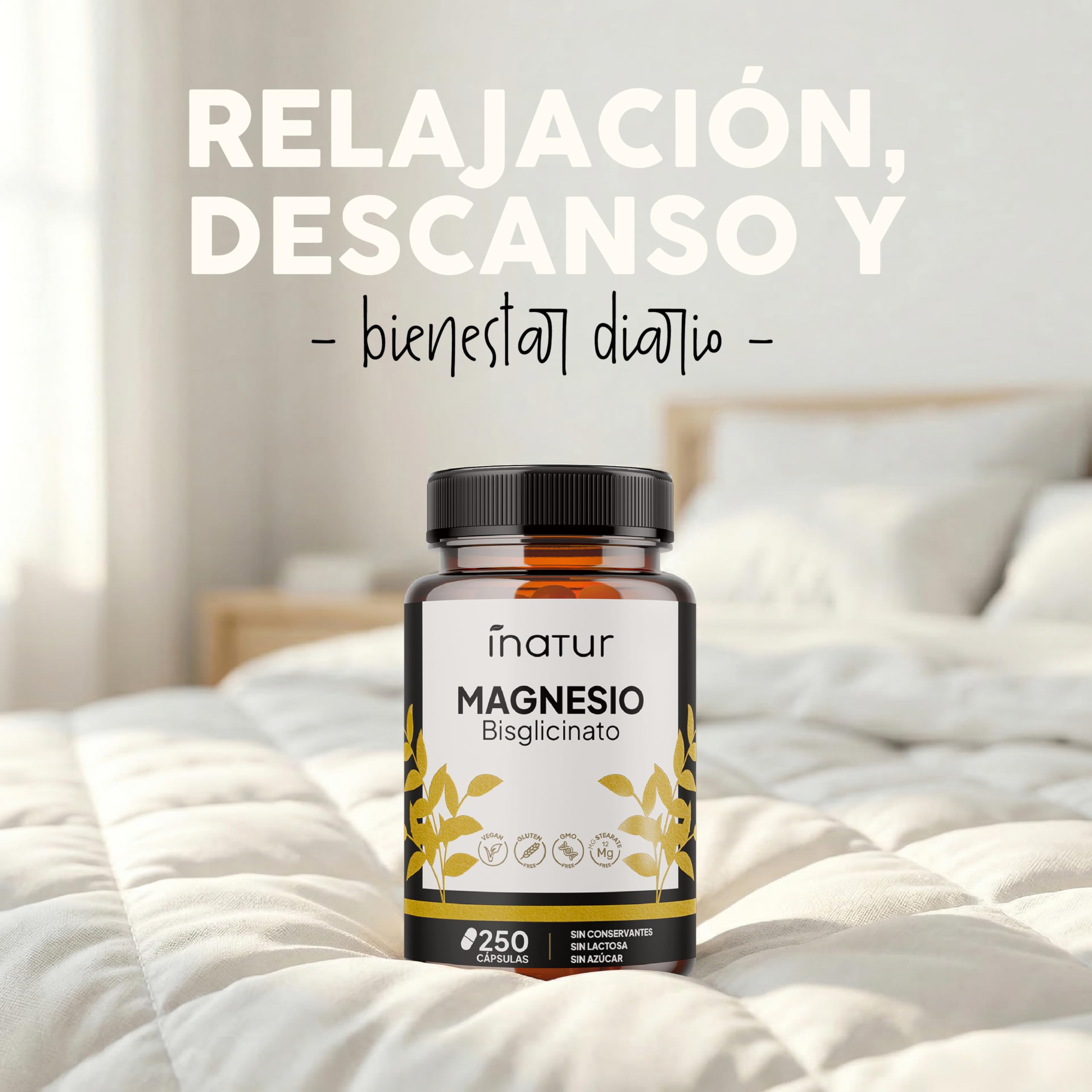 Bisglicinato de Magnesio – 360 mg de Magnesio Elemental por Dosis Diaria (250 Cápsulas) – Suministro para 4 Meses – Magnesio Quelado de Alta Absorción – Vegano, Sin Gluten y Suave para el Estómago