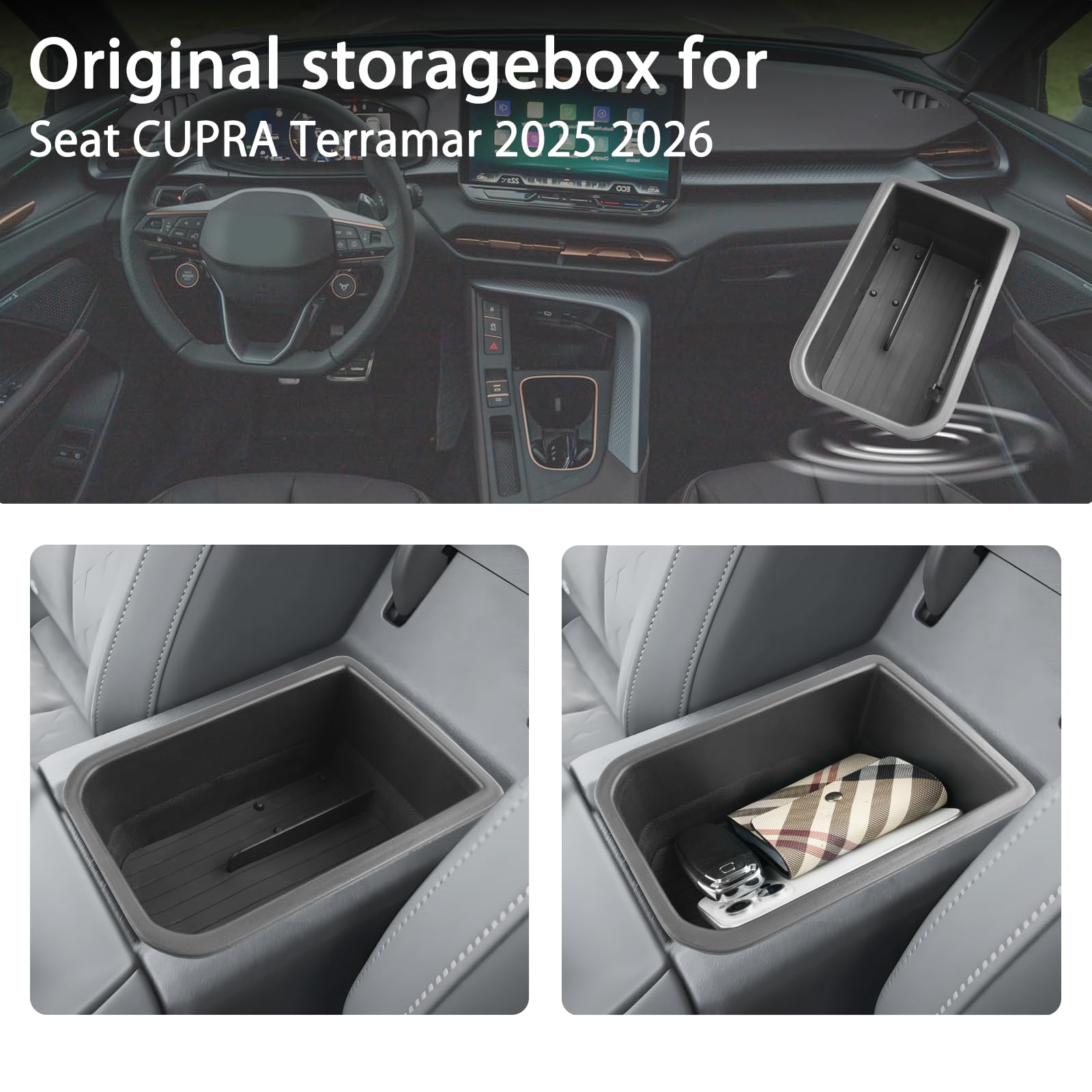 SHAOHAO Kompatibel mit Cupra Terramar 2025 2026 Mittelkonsole Armlehne Aufbewahrungsbox Mittelarmlehne Organizer Tray, Multifunktionaler Handschuhfach Cupra Terramar Zubehör