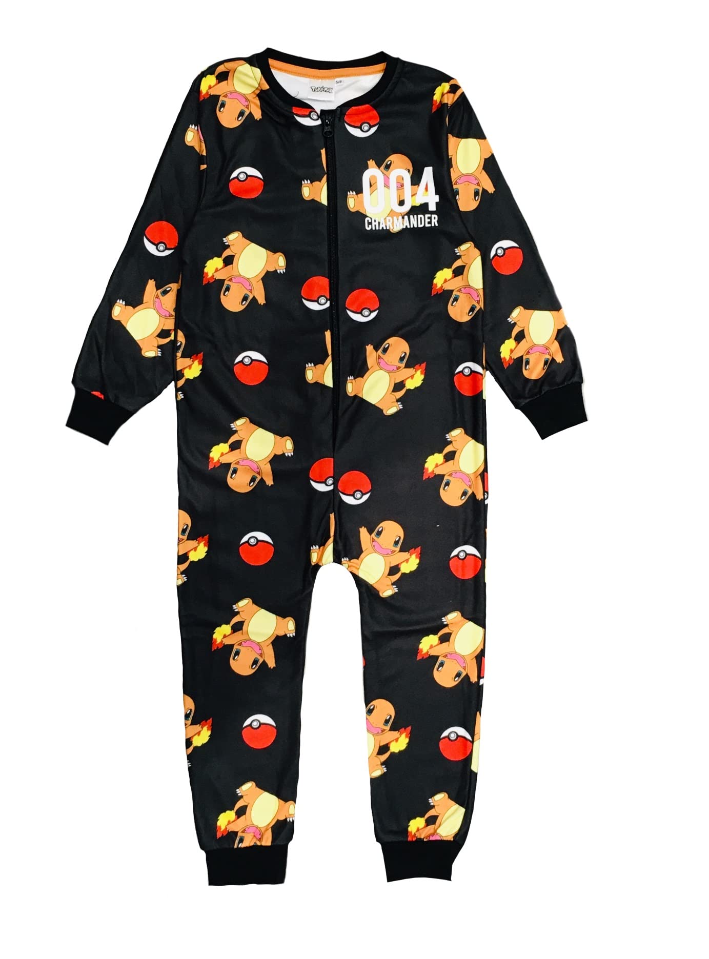 Pokémon, Boys or Girls Official Pokemon Onesie, Fleece Sleepsuit, Zip Up All In One Pyjamas for Kids, Black/Orange, Age 5-6 Years
