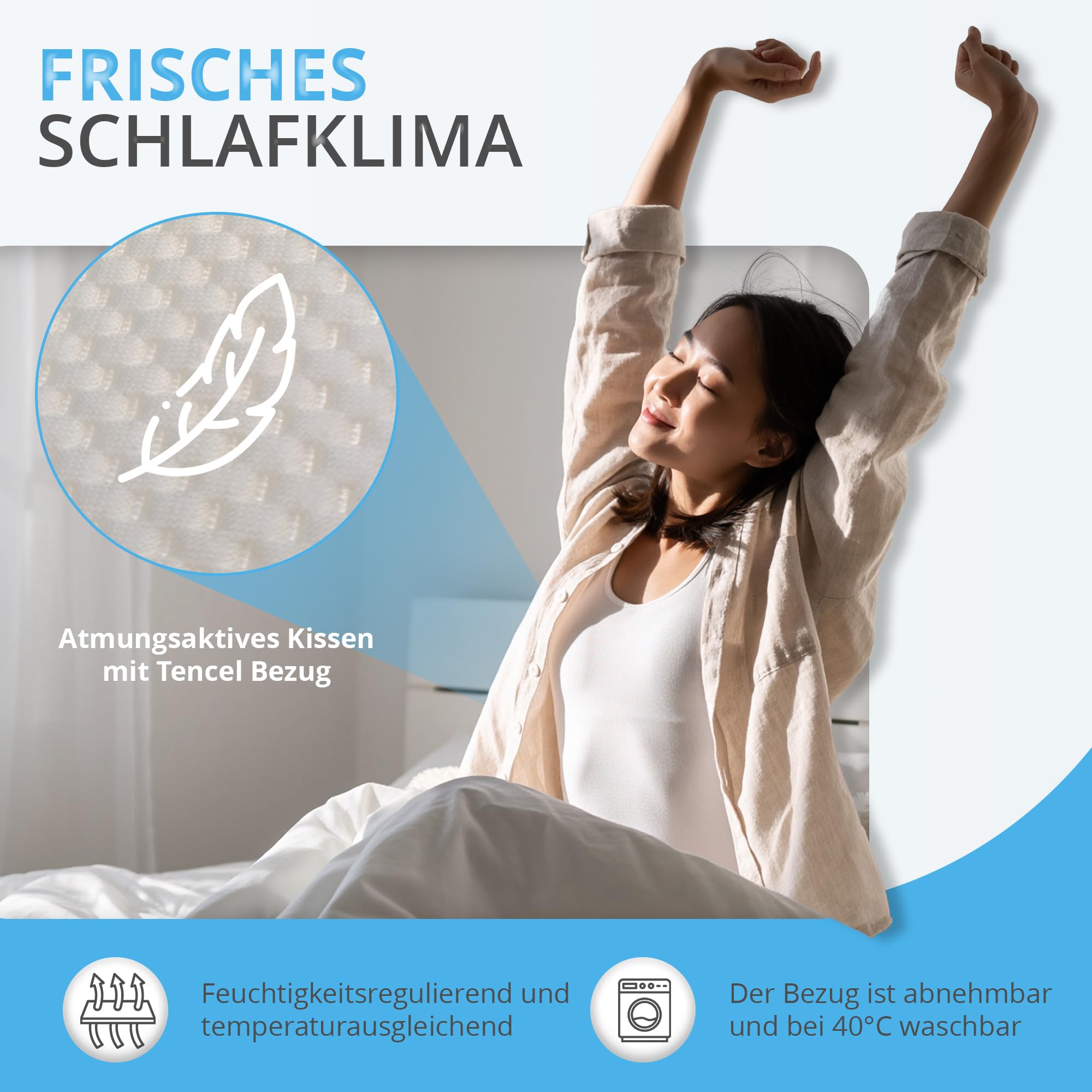 Almohada cervical ortopédica, altura regulable, 50 x 30 cm, cojín cervical ergonómico contra el dolor de cuello, transpirable, lavable, para los lados y la espalda