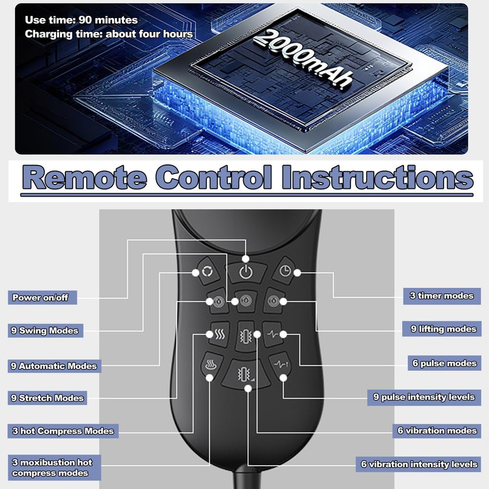 Almohada Lumbar, Cojín Lumbar Recargable para Aliviar el Dolor de Espalda, Almohada Ergonómica de Soporte 6 Modos de vibración para Silla de Oficina y Asiento de Automóvil