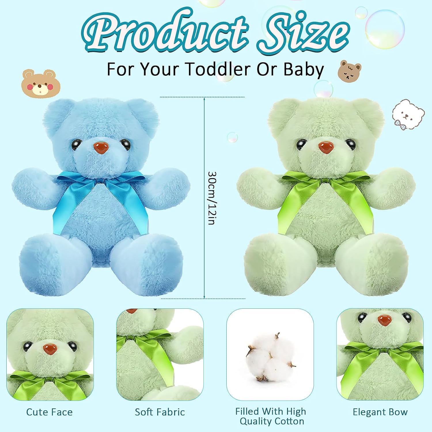 Oso de peluche pequeño de 30 cm, 16 unidades, oso de peluche con pajarita, regalo de San Valentín, regalo de cumpleaños, baby shower (10 colores)