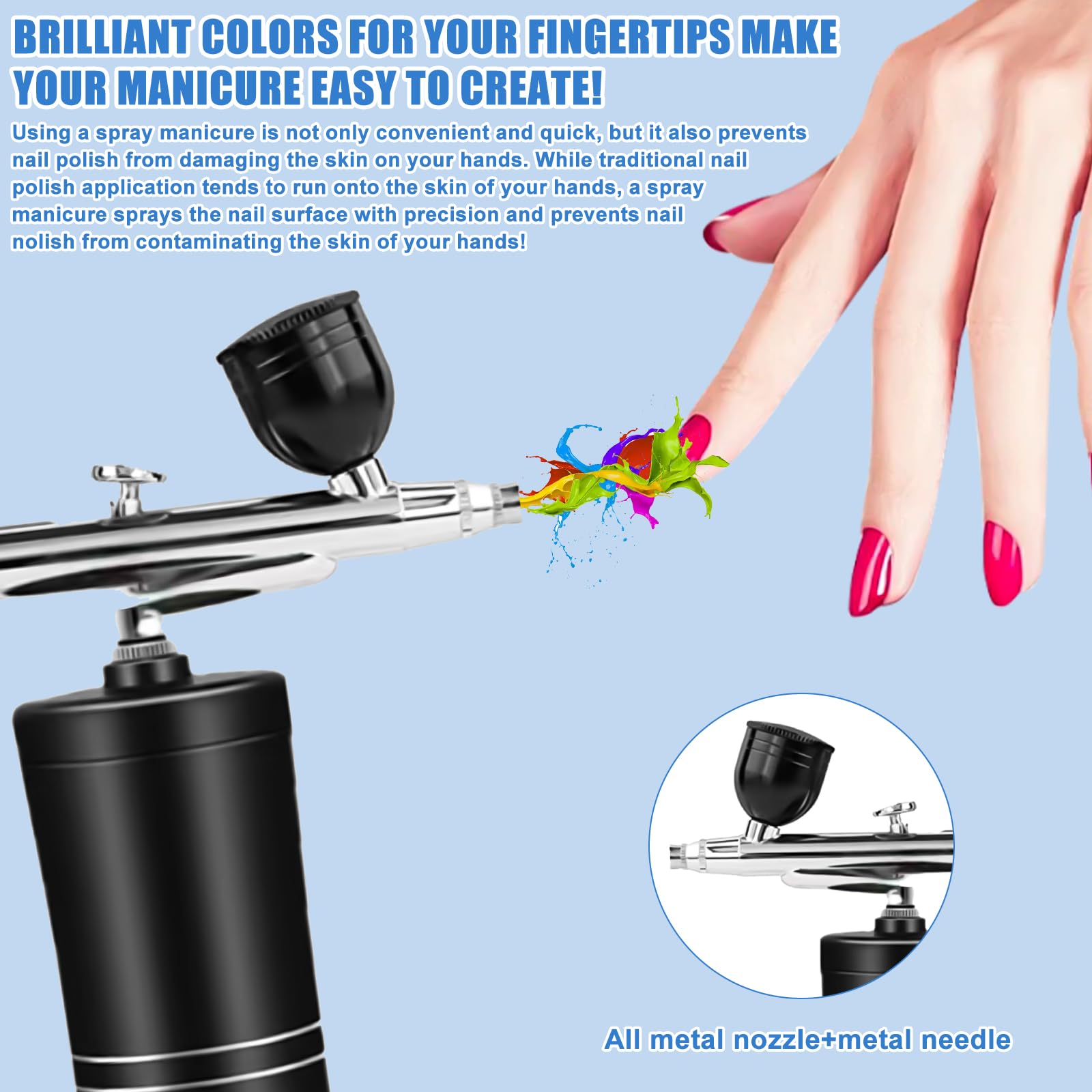 Set aerografo portatile con compressore, pistola a spruzzo per nail design, decorazione torte, arte, trucco, artigianato, modellatura