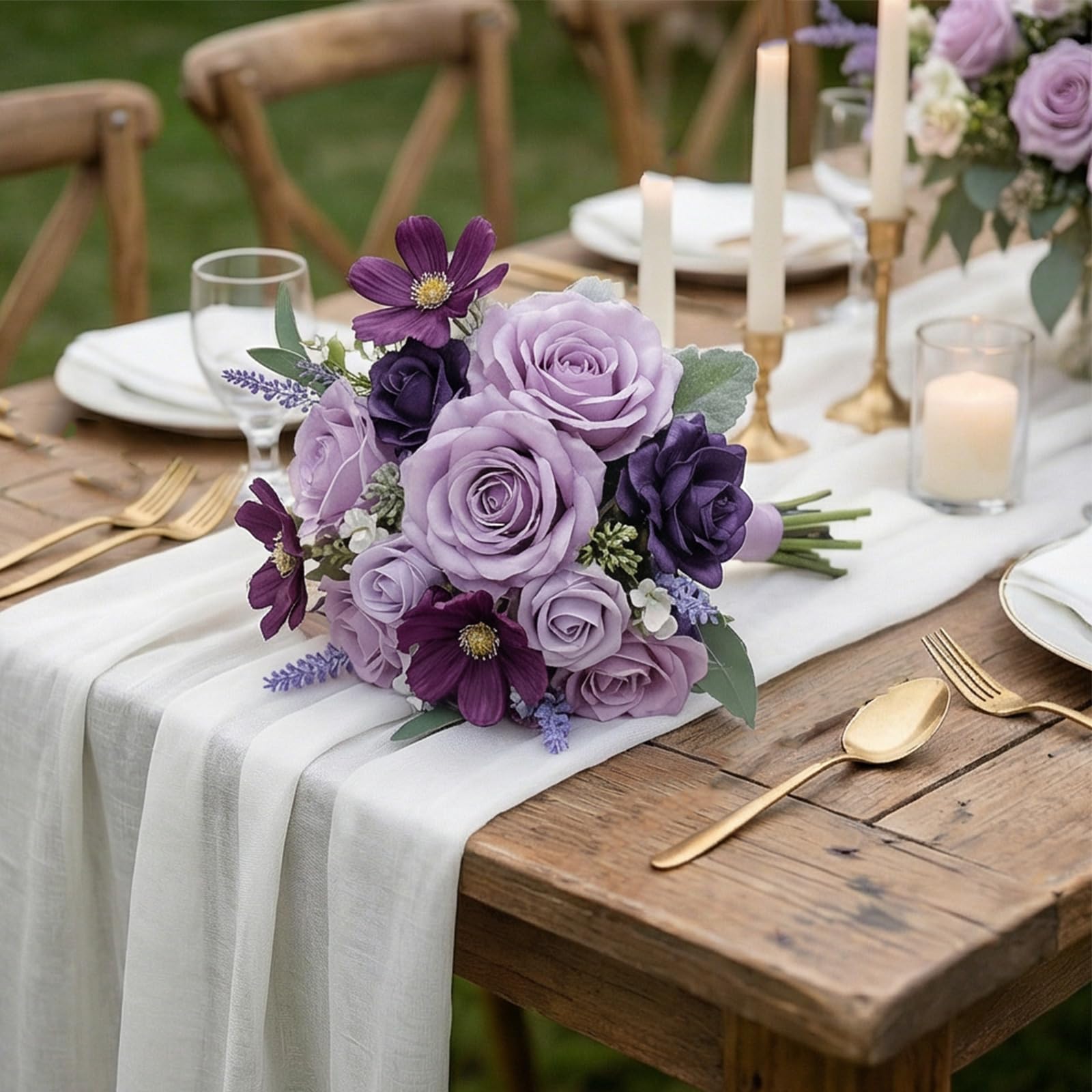 Lot de 4 bouquets de mariage en soie - Arrangement de fleurs artificielles - Texture PVC