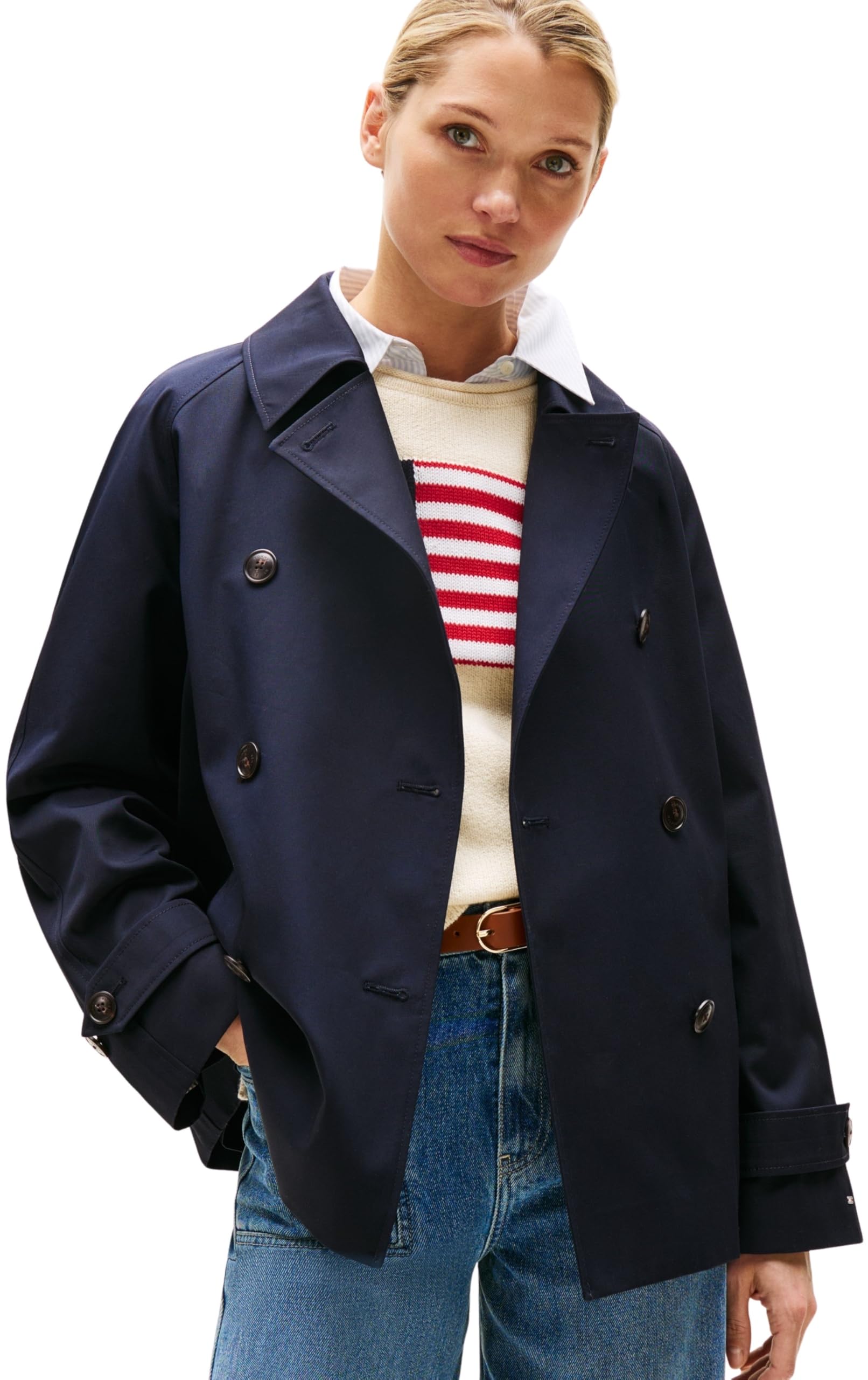 Tommy Hilfiger Women’s Short Cotton Trench Coat, Blue (Desert Sky), 16