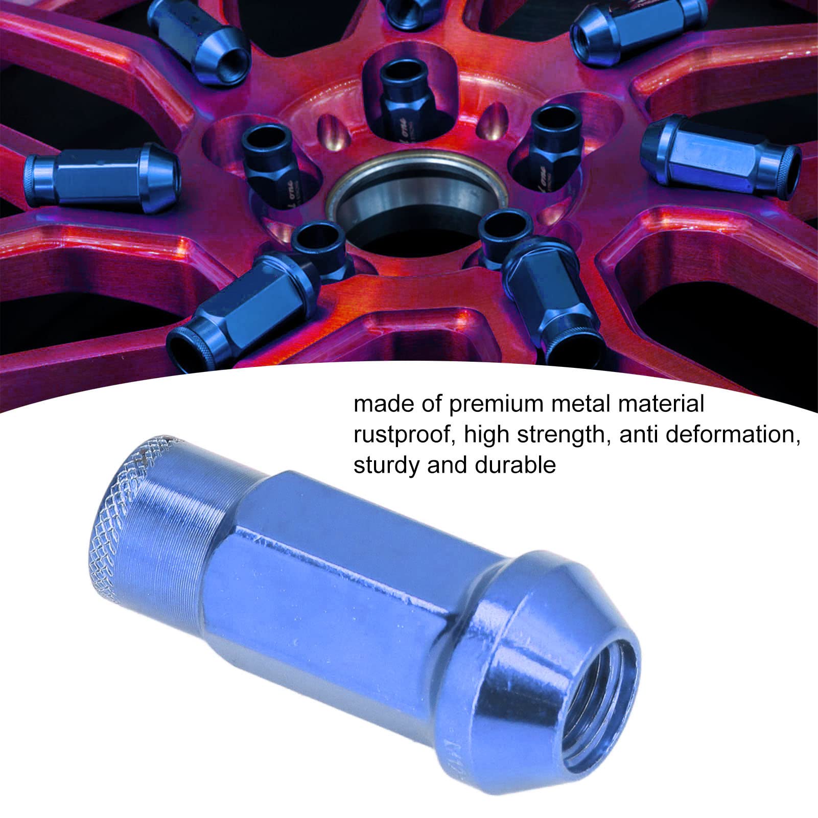 KIMISS Radmuttern, Universal 20 Stück M12x1,25 Metall Radmuttern Universal Autozubehör(Blau)