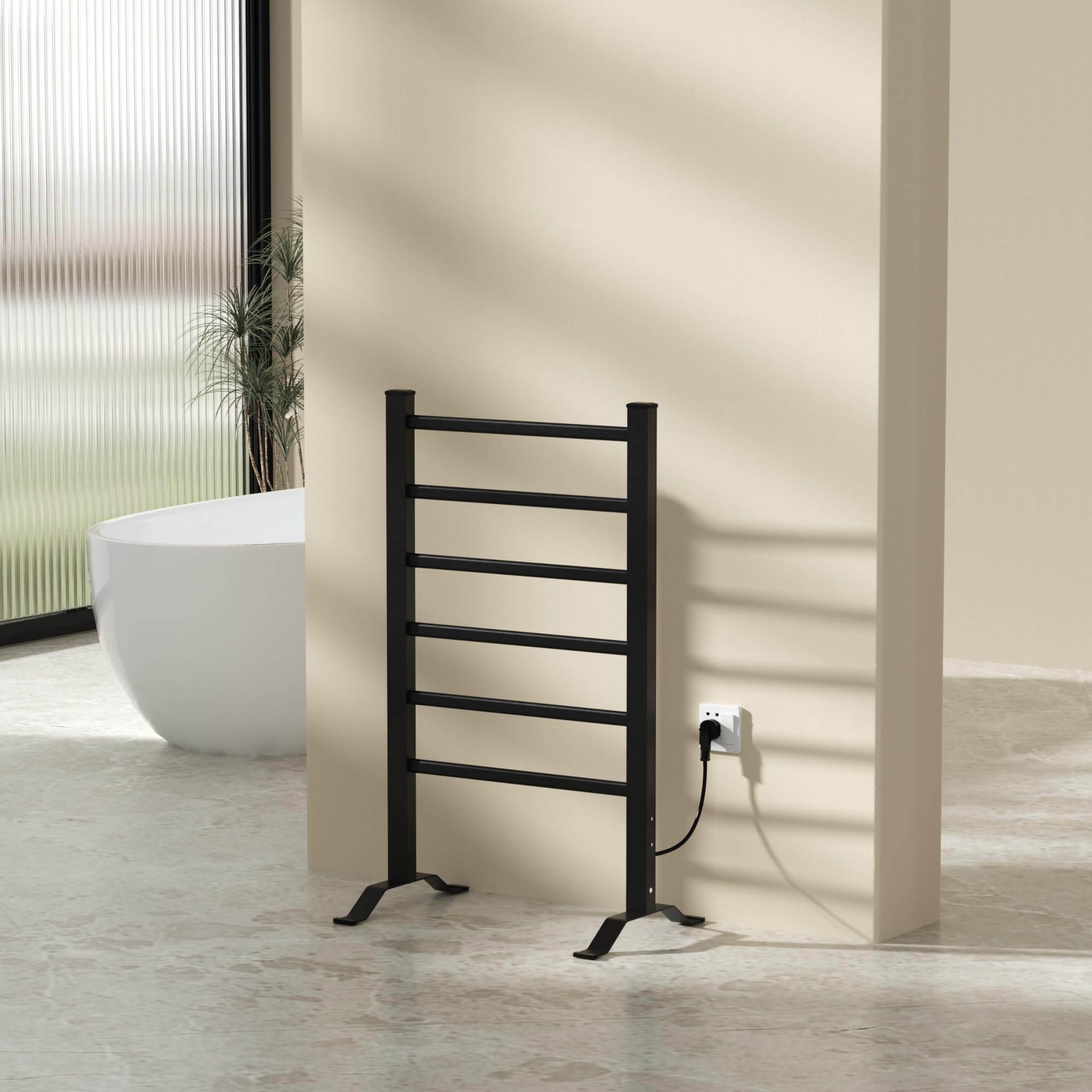 pro.​tec Sèche-​Serviettes Électrique Radiateur Mural ou Autoportant pour Salle de Bains Chauffe-​Serviettes avec Minuterie Interrupteur 100W 6 Barres 85 x 55 cm Noir