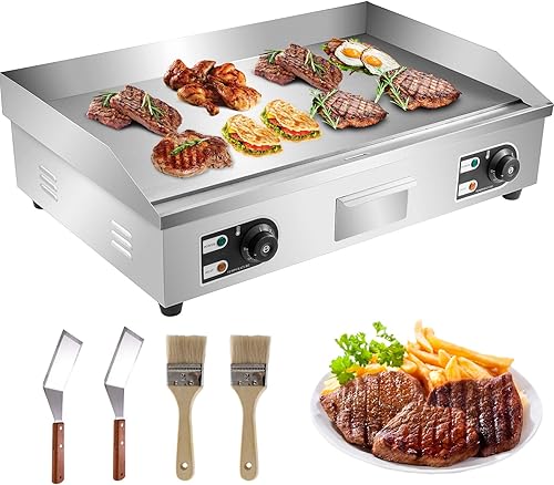 VEVOR Plancha eléctrica comercial de 30 pulgadas, 3000 W, parrilla eléctrica para encimera, antiadherente, 110 V, Teppanyaki, parrilla de acero