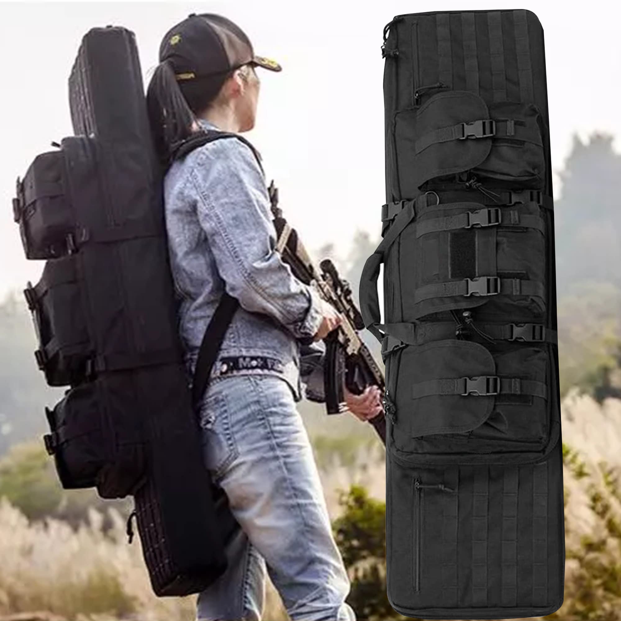 Doppia Custodia Lunga per Fucili, Borsa Morbida per Fucili Zaino per Fucili da Caccia, Borsa Tattica per Fucili Custodia per Il Trasporto di Armi da Fuoco con Custodia per Pistola