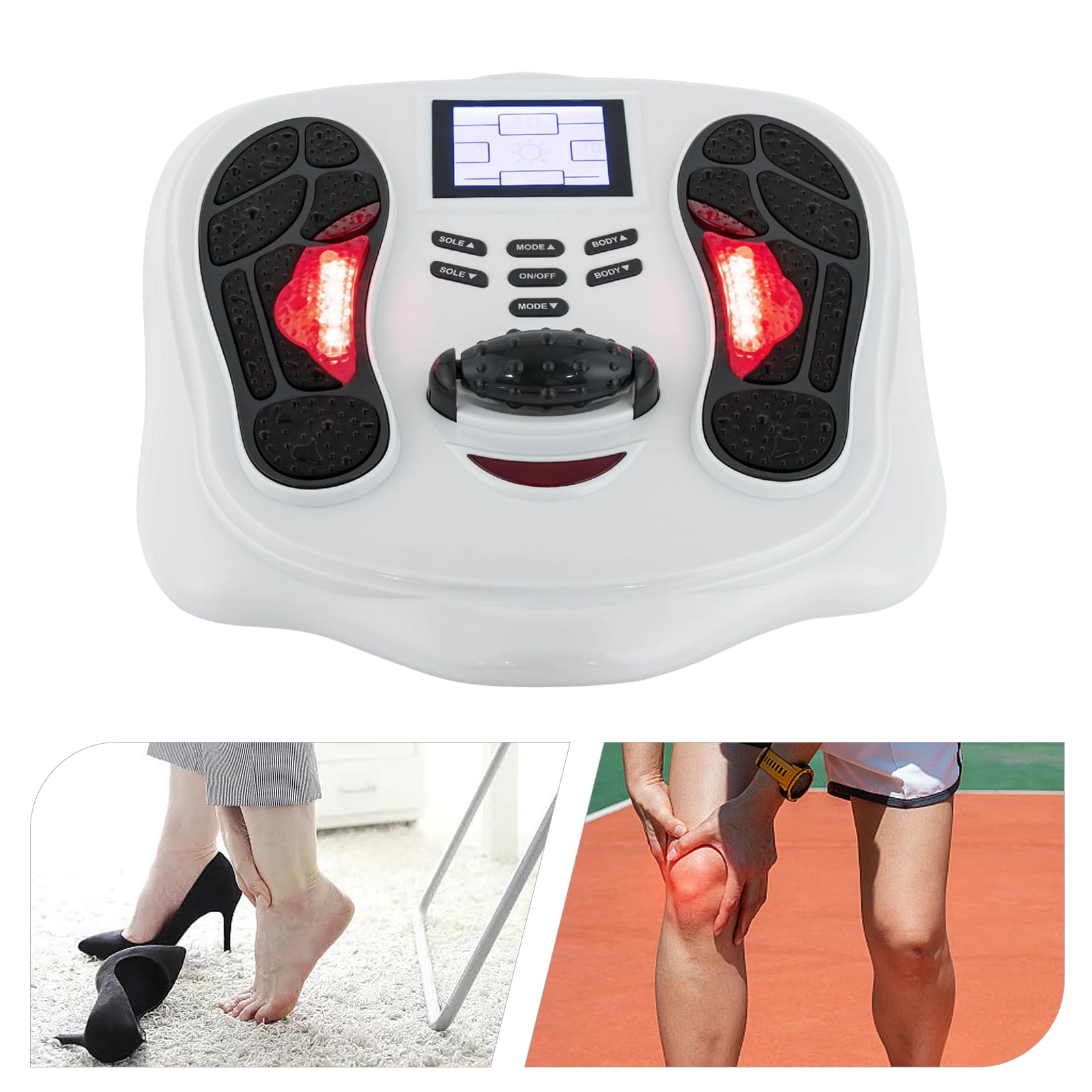 Fußmassagegerät, Tragbar Fussmassagegerät Elektrisch mit Wärme, Hämmern, Stoßen, Akupressur, Kneten, Drücken für müde Muskeln und Fußsohlen, Schwarz