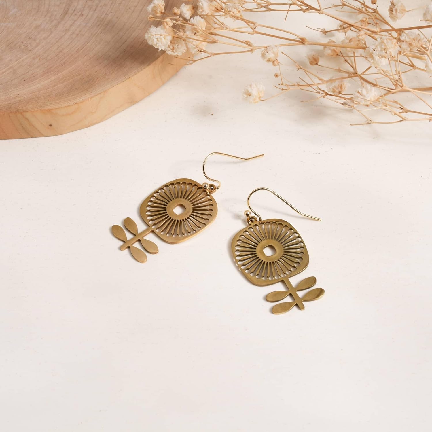 Boho Scandinavian Flower Earrings Retro 60s 70s Floral Earrings Vintage Mid Mod Dangle Silver or Gold Plated Earrings Jewelry Gift For Women - Image 3