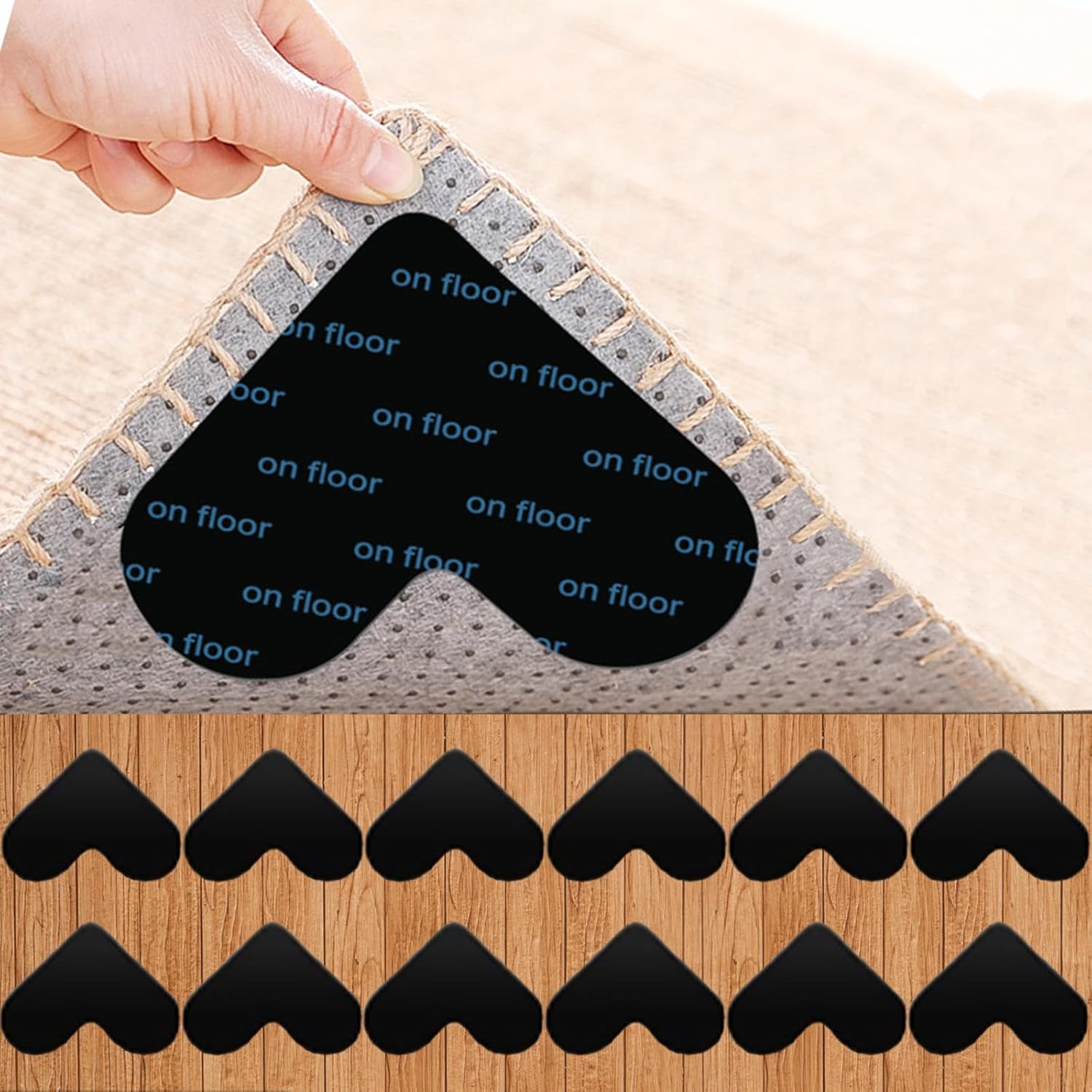 Rug Gripper 12 Pack Anti Slip Rug Grippers for Laminate Floor, Reusable