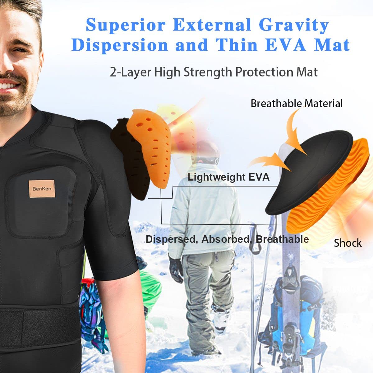 BenKen-Armadura para Esquiar al Aire Libre, Ropa Deportiva anticolisión, protección de Espalda, Equipo de protección para Snowboard para esquí y Ciclismo, Armadura de Cuerpo de esquí, tamañoxx-Large