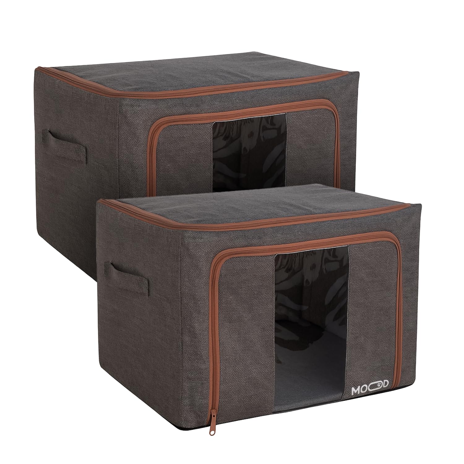 Generico Set 2 scatole per armadio rigide 52x42x33 cm, 132L totali - Tessuto impermeabile e resistente all'umidità, Organizer armadio impilabili con maniglie in acciaio e finestra trasparente