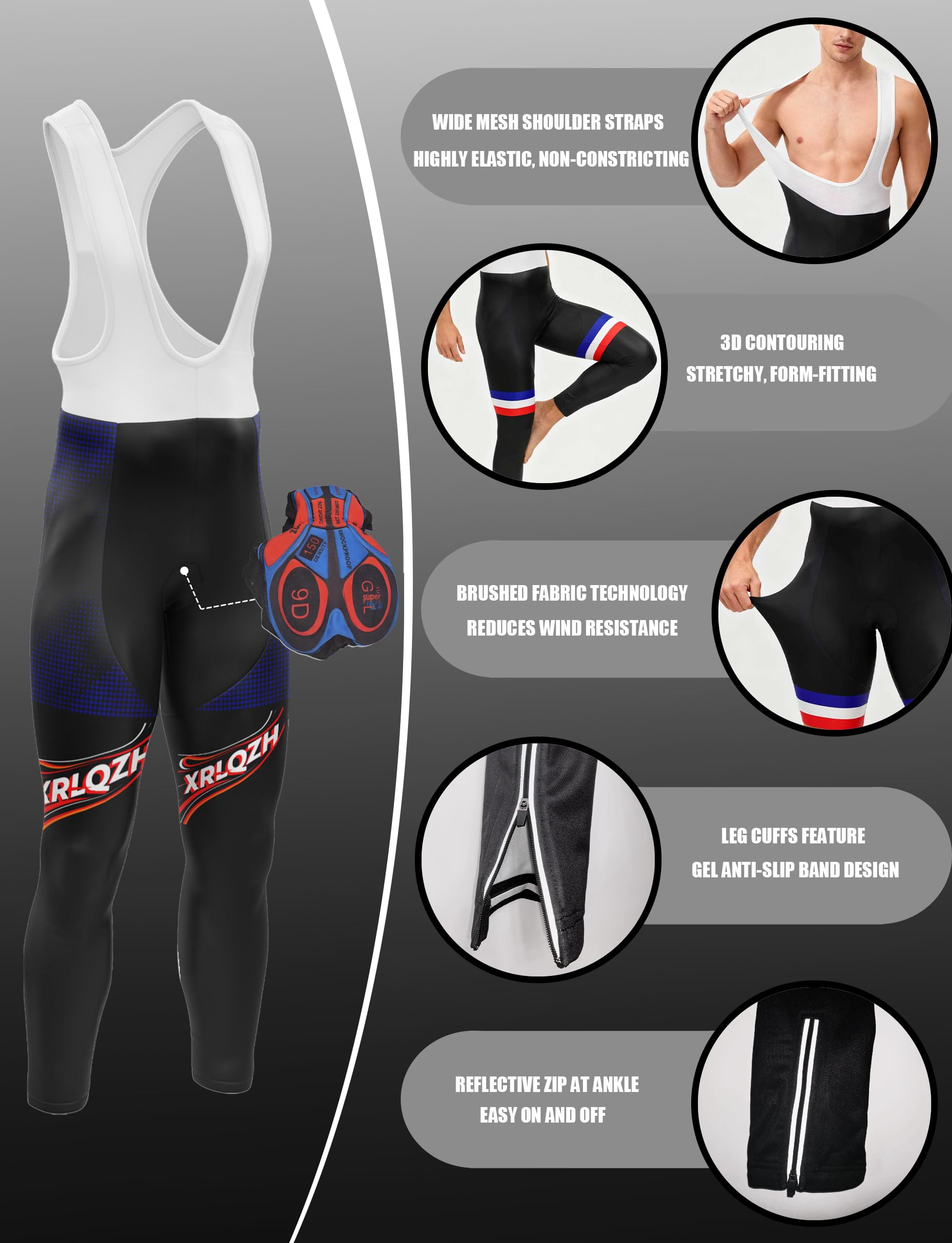 Maillot Cyclisme Kits Hiver Homme+9D Gel Pantalons MTB Jersey, Veste de cyclisme de route plus chaude Vêtements de cyclisme,avec Fermeture éclair, réflecteur et 3 Poches