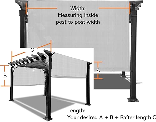 Miniatura 6 de Alion Home Toldo de repuesto personalizable de polietileno de alta densidad permeable con bolsillos para barra para pérgola (14 x 6.5 pies, beige