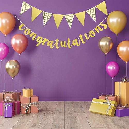 Miniatura 6 de Boao 2 Pieces 2024 Gold Congratulations Graduation Banner Triangle Flag Banner Vintage Glitter Congratulations Banner Pennant for Wedding Baby