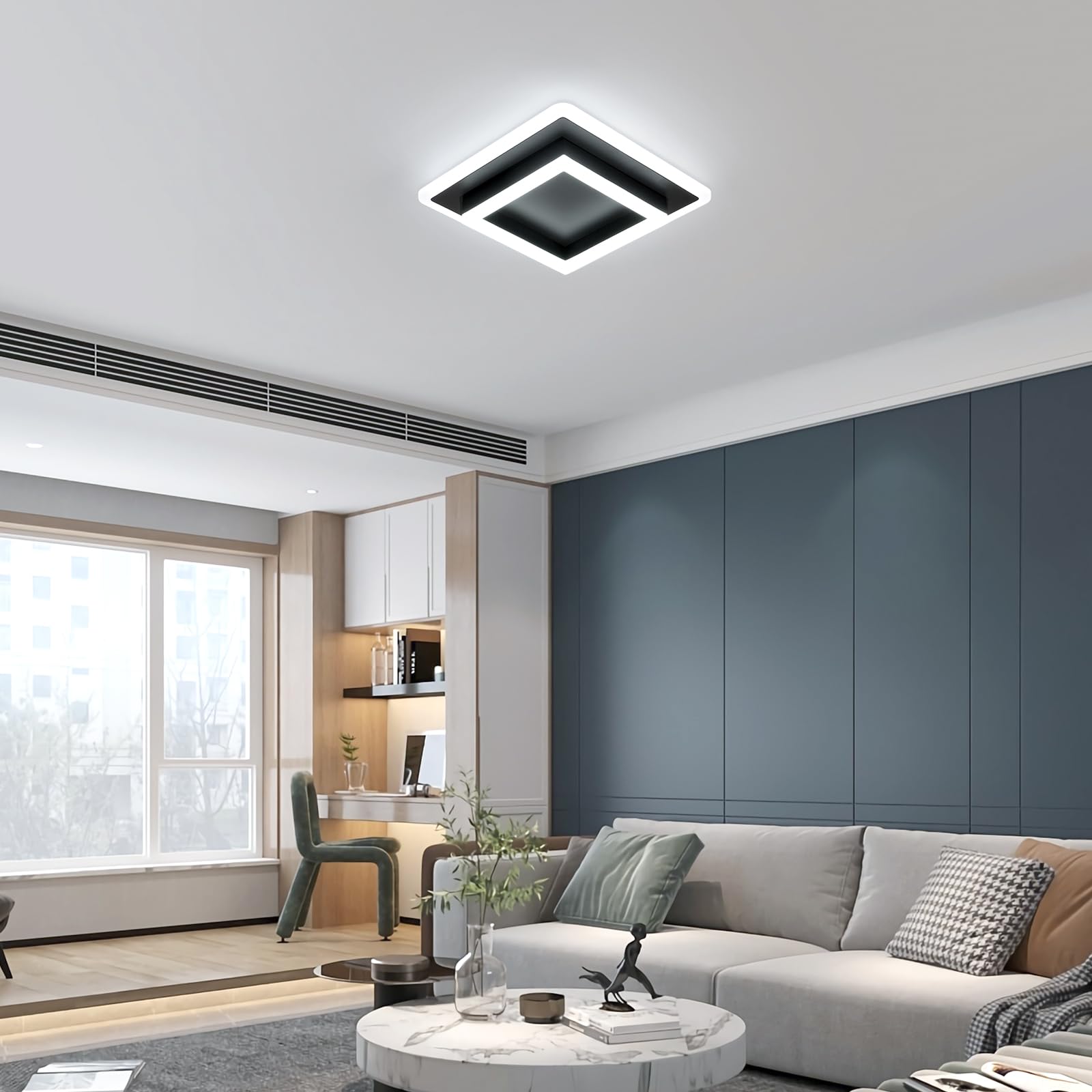 SENQIU LED Ceiling Light, 30W 3375LM Black Square Acrylic Ceiling Lamp - Image 2