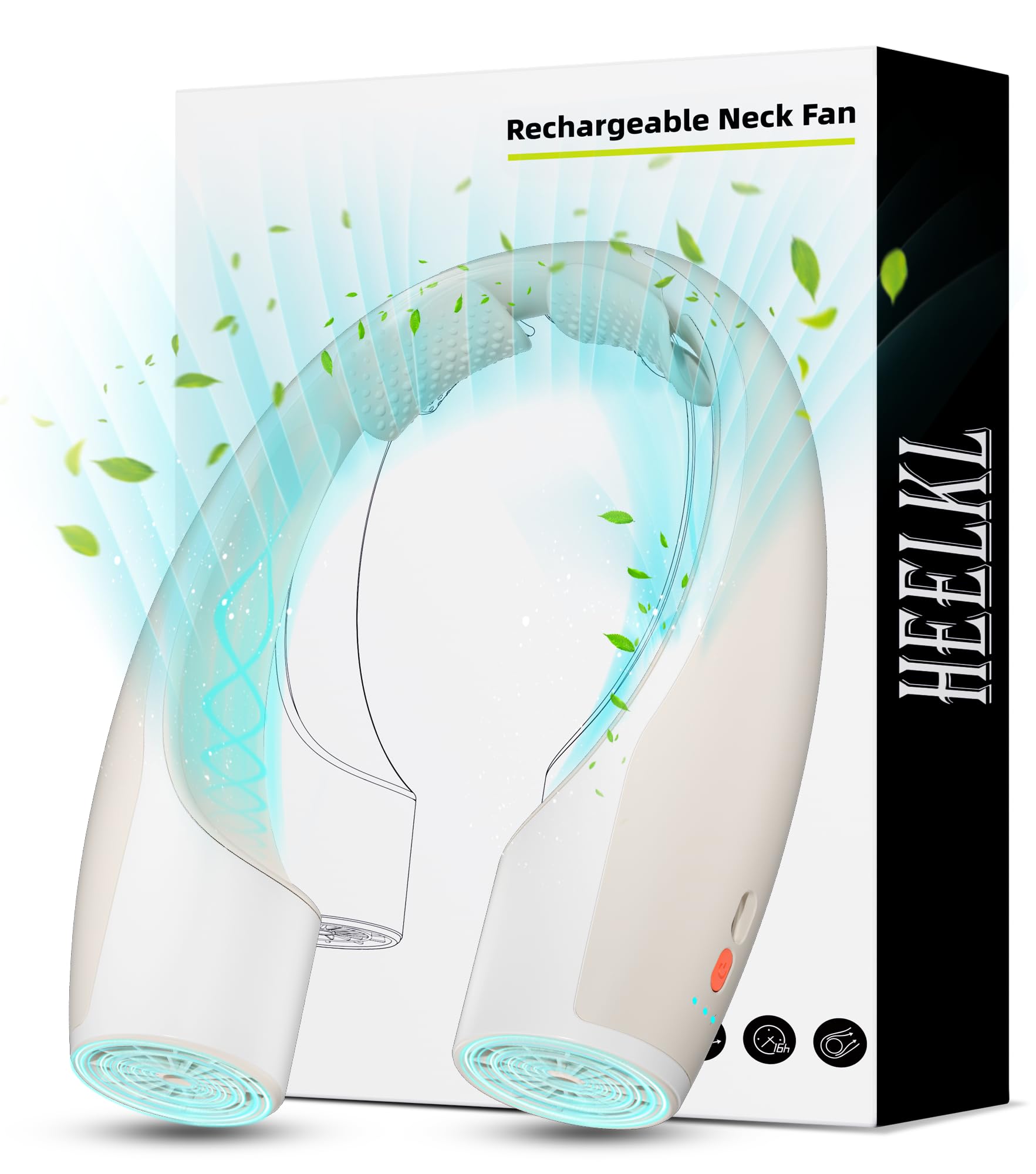 Heelkl AI Neck Fan, 4 Speeds Adjustable Portable Personal Fan Rechargeable, 4000 mAh Battery Faster Cooling Wearable Fan, Ultra Quiet for Home, Office