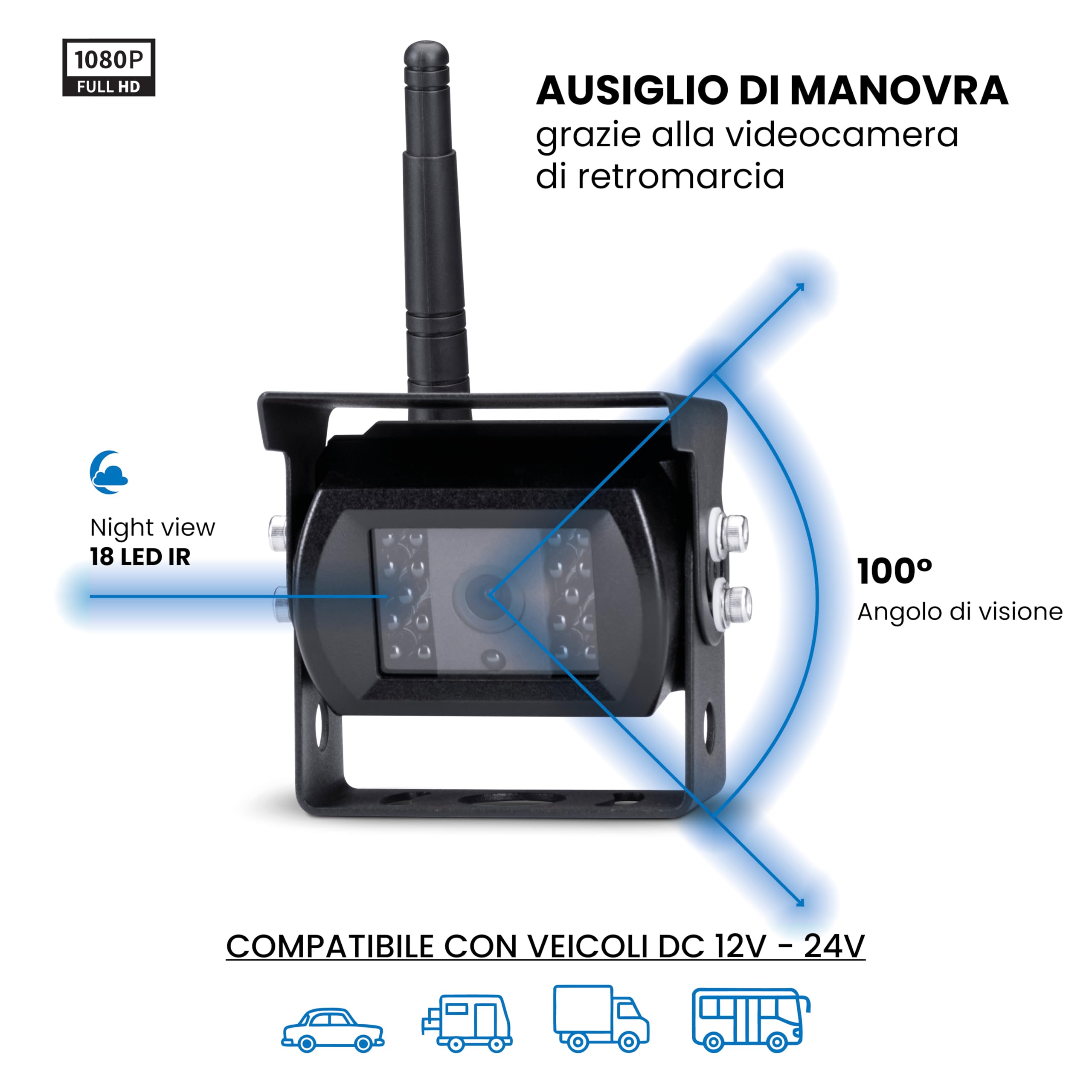 Midland - Dash Cam Camion Truck Guardian PRO, Retrocamera Camion per Manovra e Sorveglianza - Telecamera Senza Fili Retromarcia FullHD, Visione Notturna, 4 Telecamere, Registrazione SD