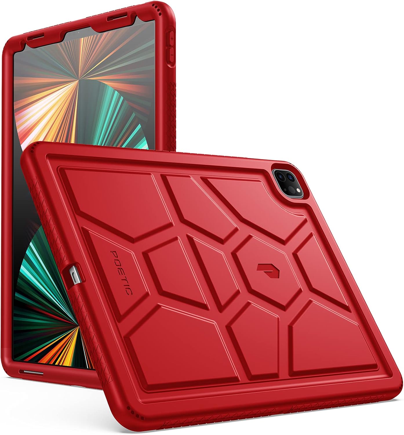 Poetic TurtleSkin Heavy Duty Case Designed for iPad Pro 12.9 2021/2020/2018 5th/4th/3rd Generation, Rugged Shockproof Drop Protection Kids Friendly Silicone Cover Case, Red