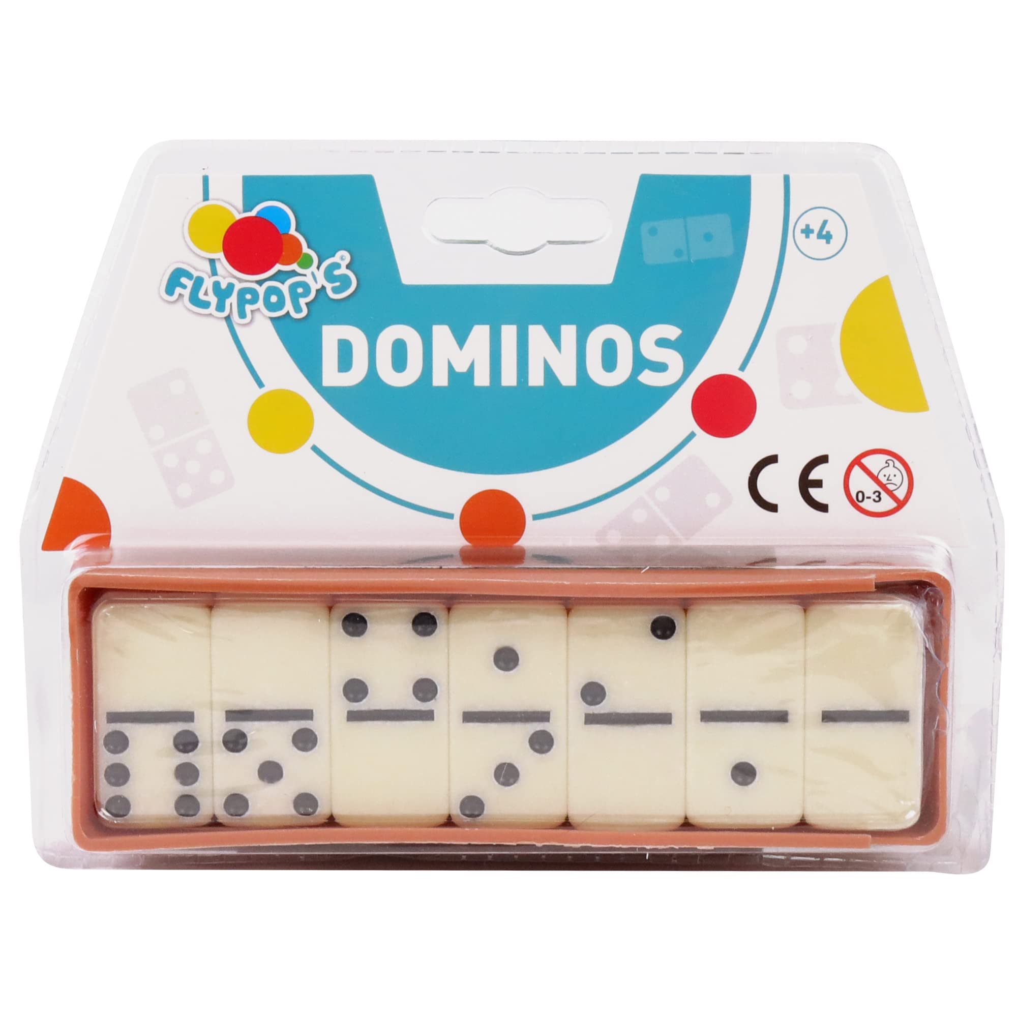 FLYPOP'S - Dominos - Gra towarzyska - 140858 - Biały - Plastik - 2 do 4 graczy - Dzieci - Dorosły - Gry podróżne - 4 cm x 2 cm - Od 4 lat