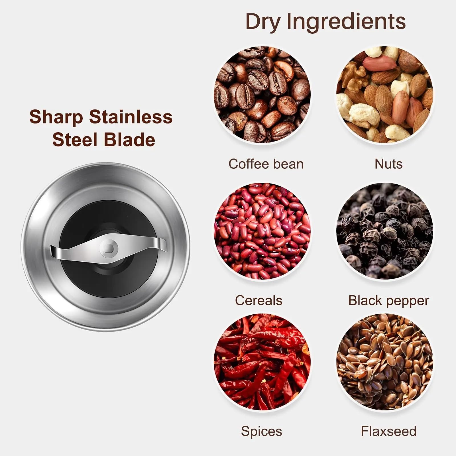 Molinillo de Cereales Portátil, Molinillo de café eléctrico, molinillo de especias, procesador de alimentos, licuadora de cocina, mezclador de granos, taza extraíble, lavable, gran capacidad 220 ml pa