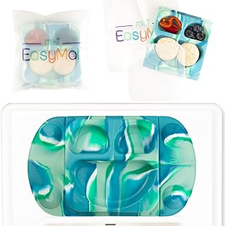 EasyMat Mini Portable Silicone Baby Suction Plate by EasyTots | Lid and Carry Case Included | Travel Friendly | Perfect Placemat for High Chair Feeding & Baby Led Weaning (Ocean)