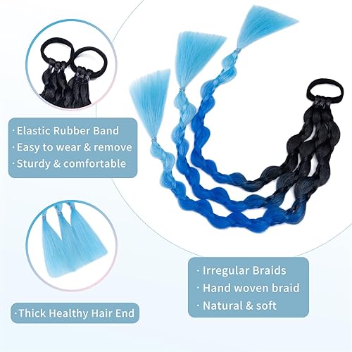 Miniatura 2 de Hairro Extensiones de cabello de trenzas de colores con bandas de goma, extensiones sintéticas trenzadas arco iris para mujer, Halloween, Navidad,