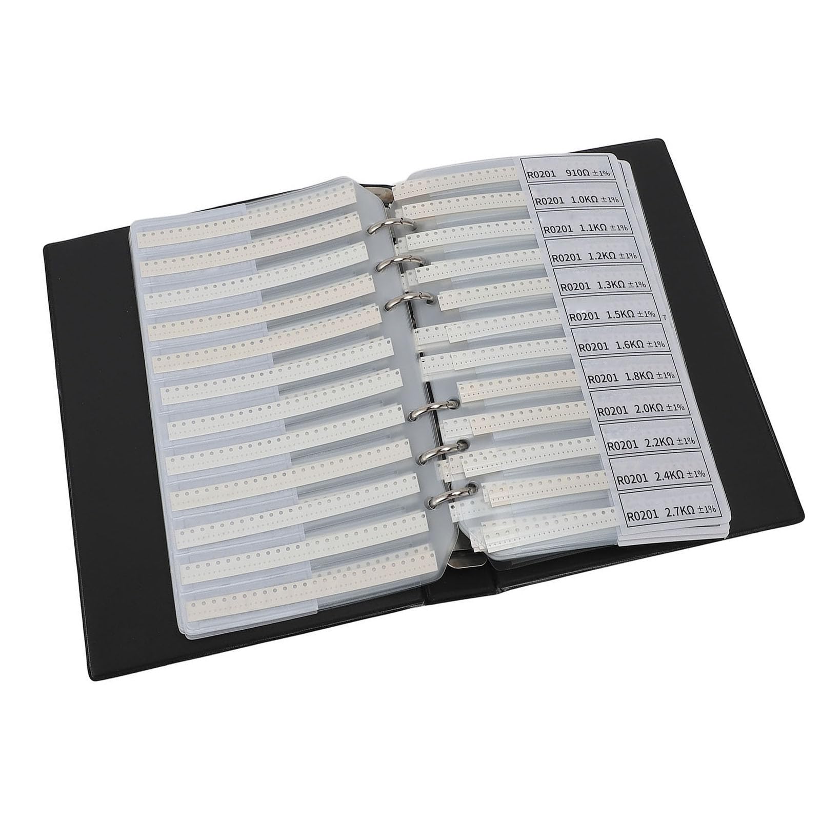 Catálogo de muestras de resistencias SMD, 170 valores x 50 piezas cada uno, precisión del 1%, carpeta de componentes electrónicos surtidos en estuche duradero de PVC para